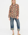 Shredded Seam Drop Neck Shirt, Orange & Dark Navy Multicolor