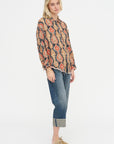 Shredded Seam Drop Neck Shirt, Orange & Dark Navy Multicolor