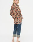 Shredded Seam Drop Neck Shirt, Orange & Dark Navy Multicolor