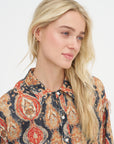 Shredded Seam Drop Neck Shirt, Orange & Dark Navy Multicolor