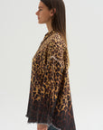 Shredded Seam Drop Neck Shirt, Brown Leopard