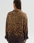 Shredded Seam Drop Neck Shirt, Brown Leopard