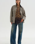 Shredded Seam Drop Neck Shirt, Brown Leopard