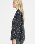 Shredded Seam Ruffle Shirt, Floral on Black
