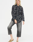 Shredded Seam Ruffle Shirt, Floral on Black