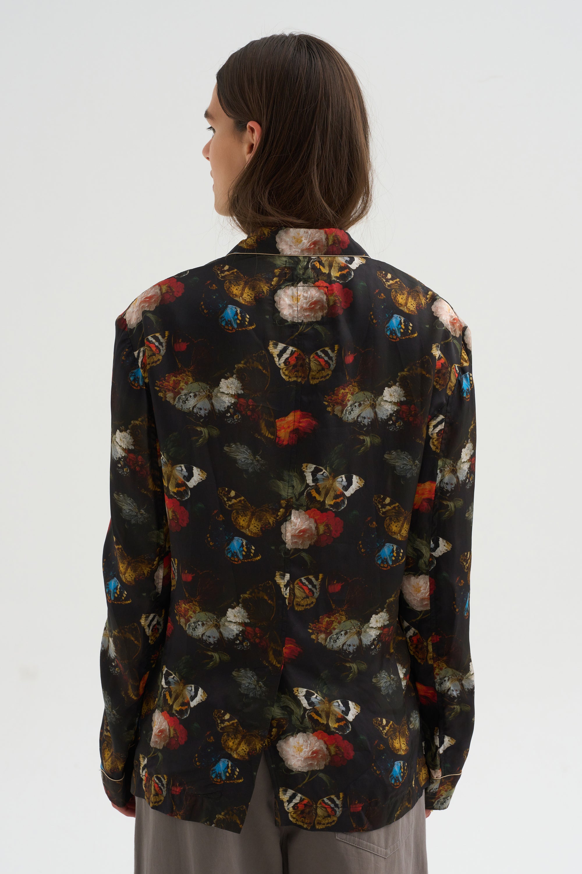 Pre-Order • Oversized Ragged Blazer, Floral Butterfly on Black