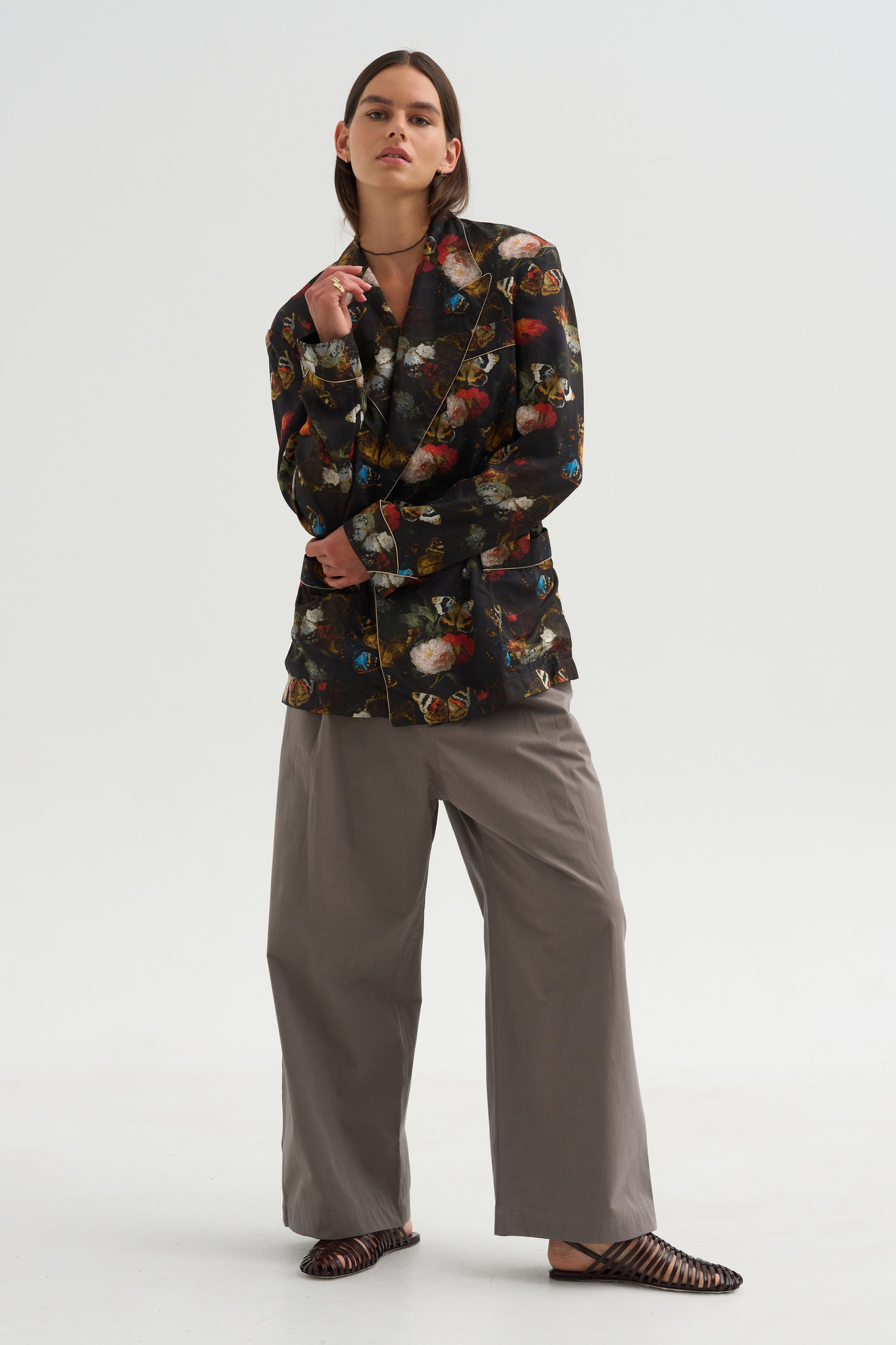 Pre-Order • Oversized Ragged Blazer, Floral Butterfly on Black