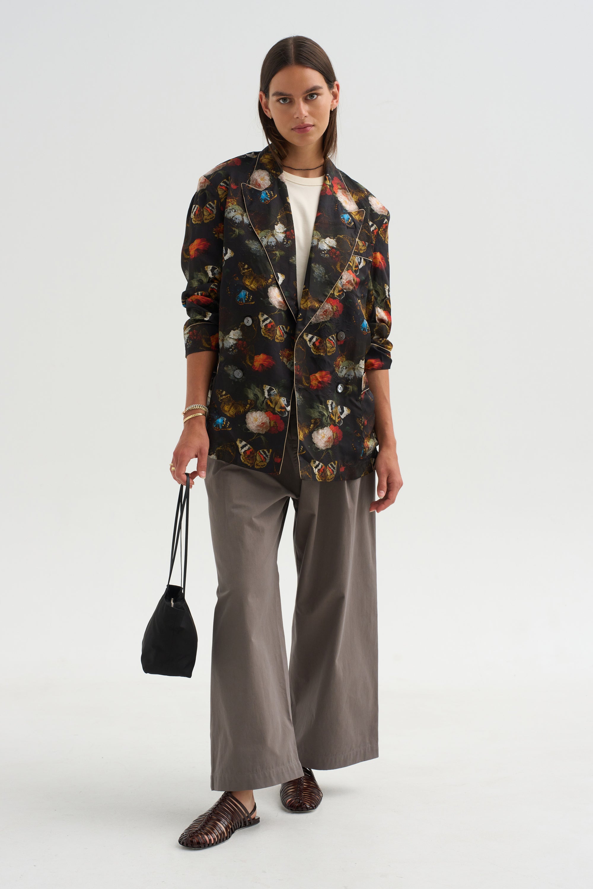 Pre-Order • Oversized Ragged Blazer, Floral Butterfly on Black