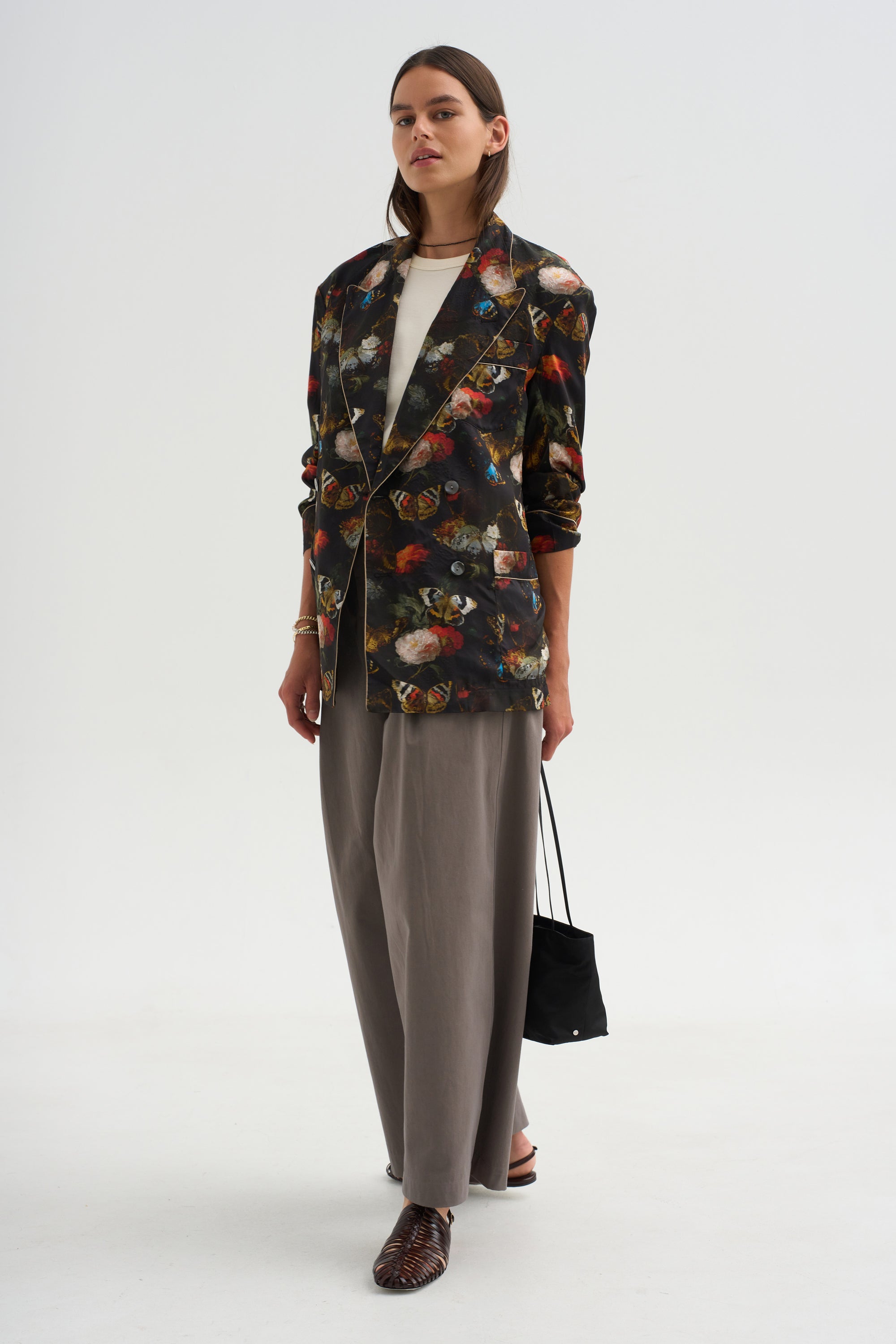 Pre-Order • Oversized Ragged Blazer, Floral Butterfly on Black