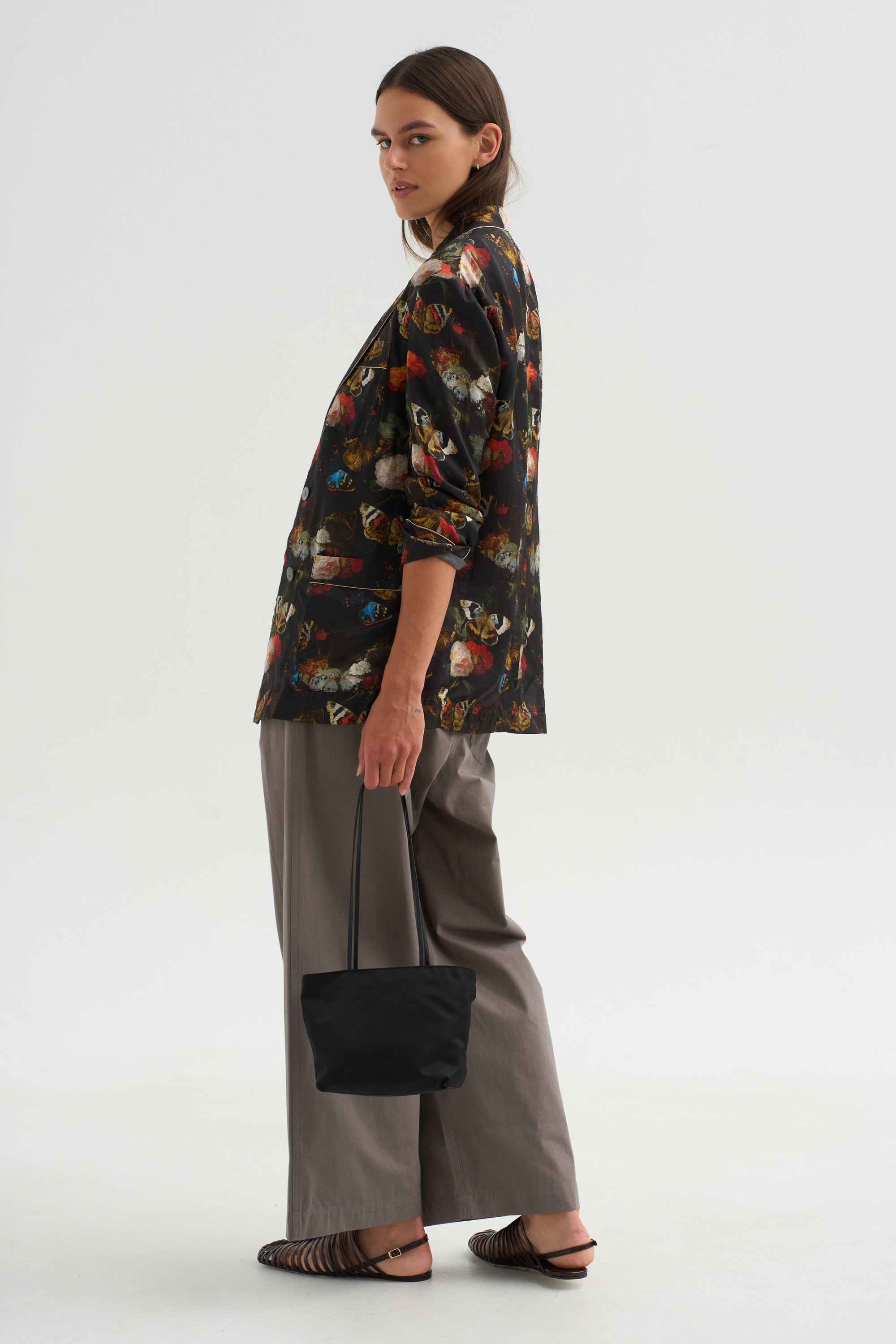 Pre-Order • Oversized Ragged Blazer, Floral Butterfly on Black
