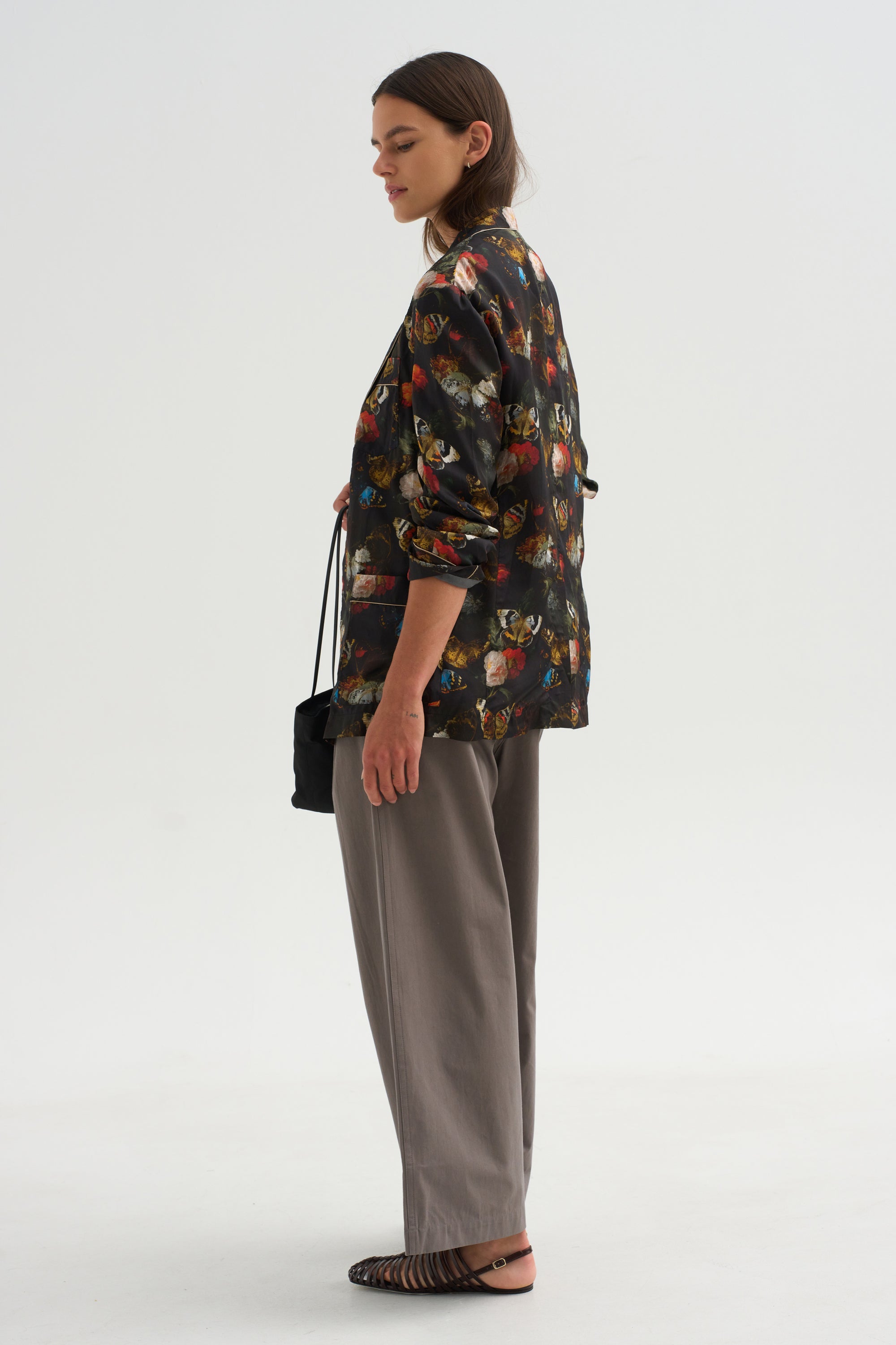 Pre-Order • Oversized Ragged Blazer, Floral Butterfly on Black