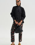 Pre-Order • Ruffle Collar Shrunken Shirt, Black & White Polkadot