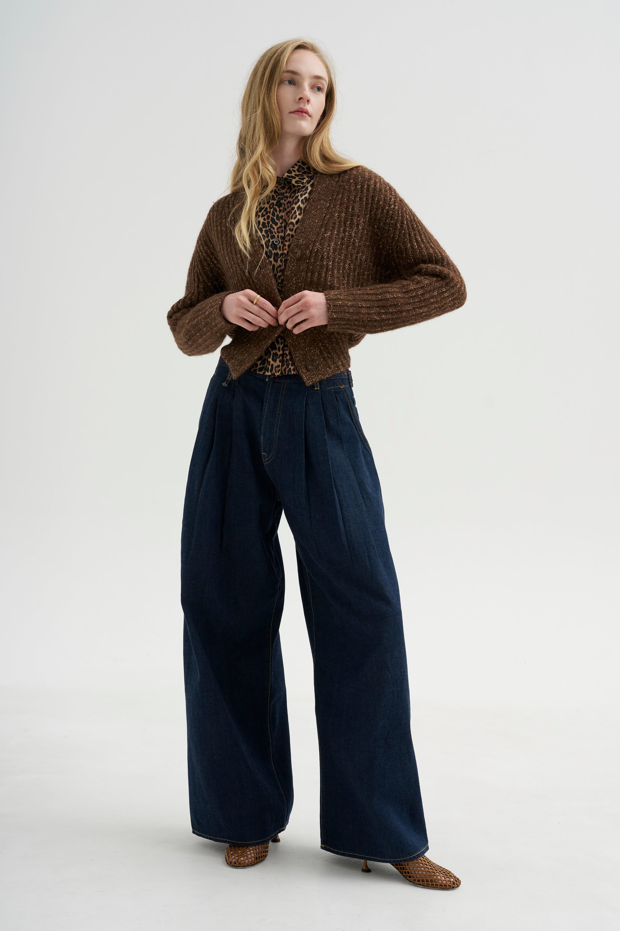 Split Hem Ribbed Cardigan, Heather Brown