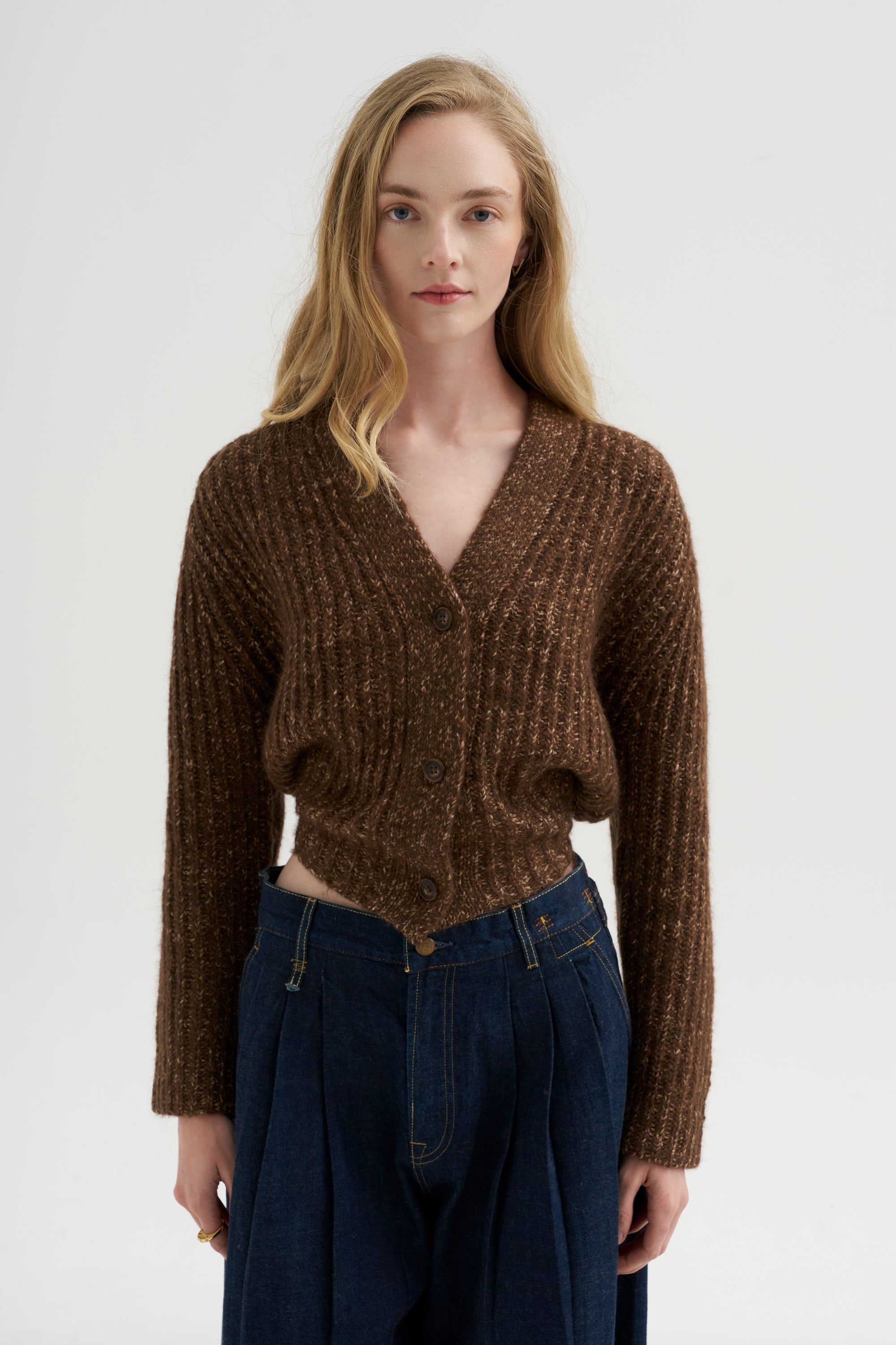 Split Hem Ribbed Cardigan, Heather Brown