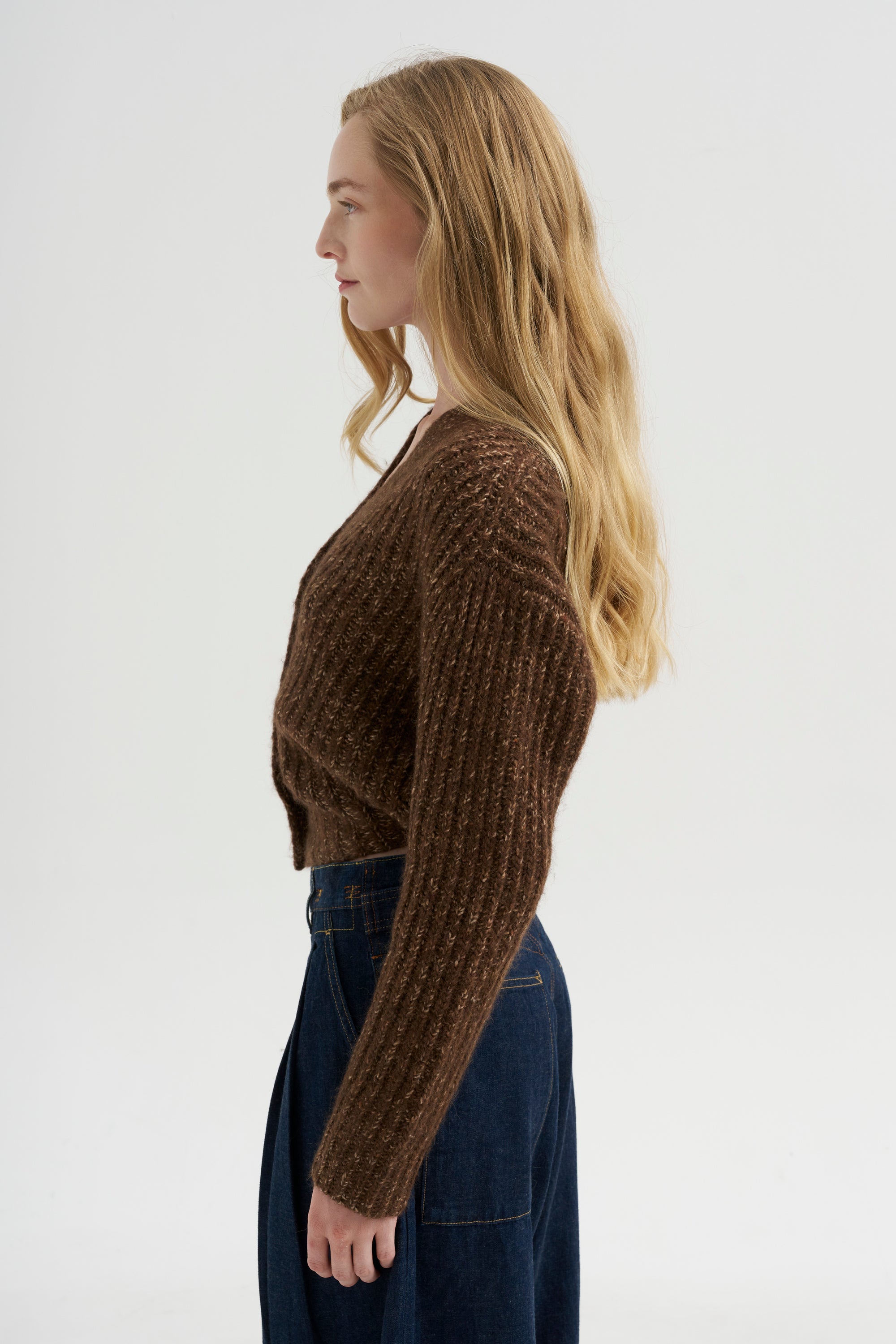 Split Hem Ribbed Cardigan, Heather Brown