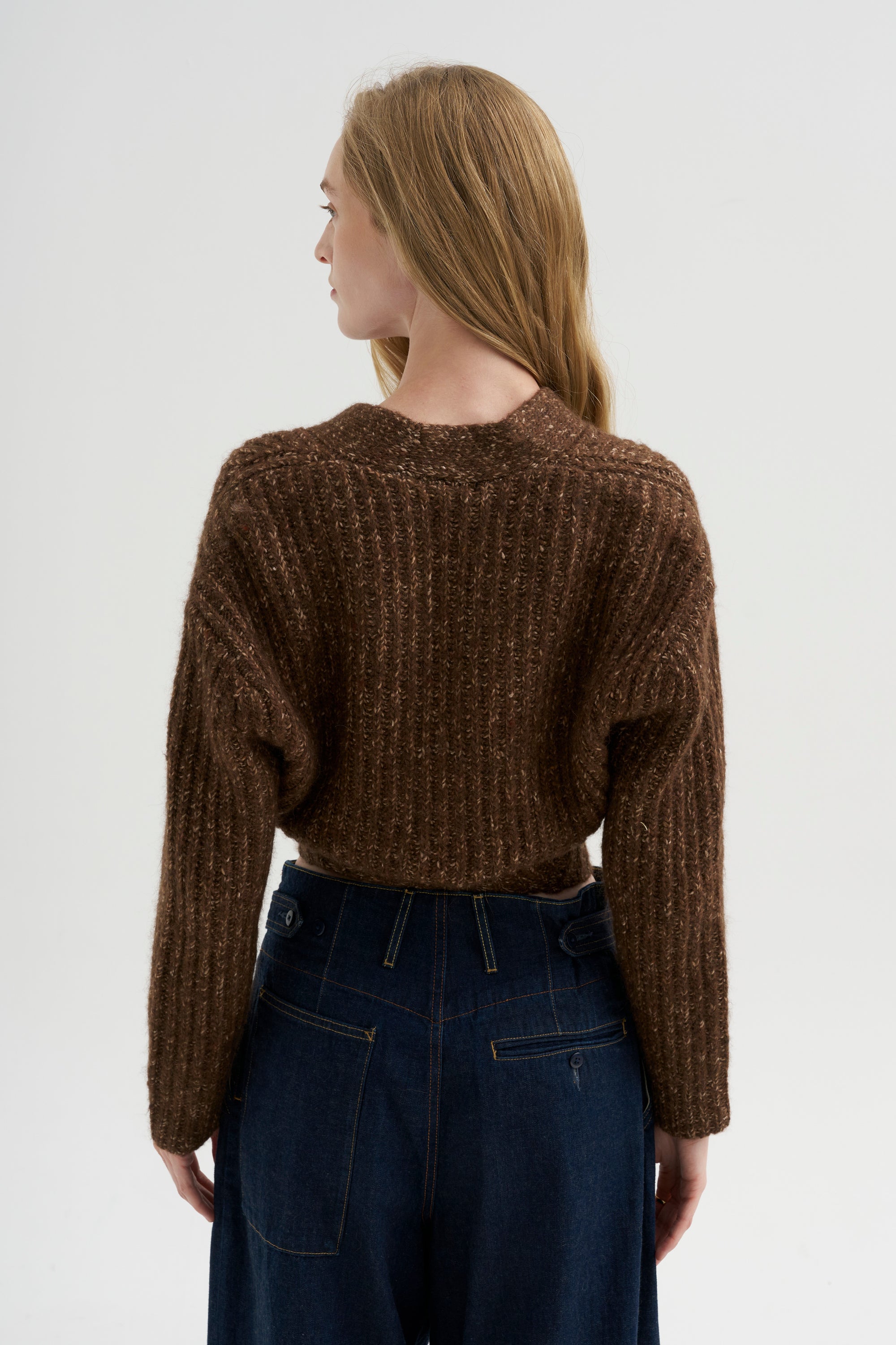 Split Hem Ribbed Cardigan, Heather Brown