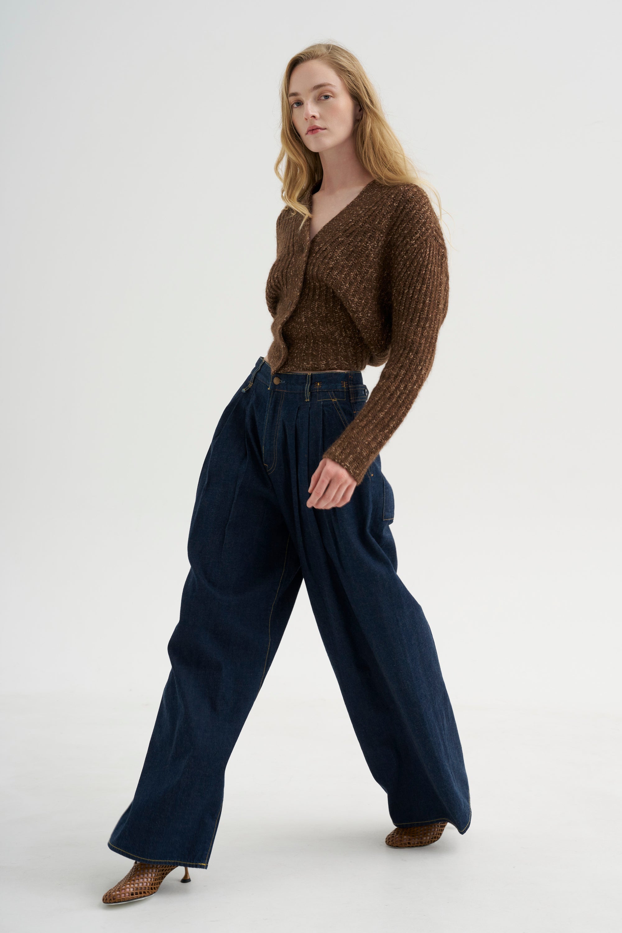 Split Hem Ribbed Cardigan, Heather Brown