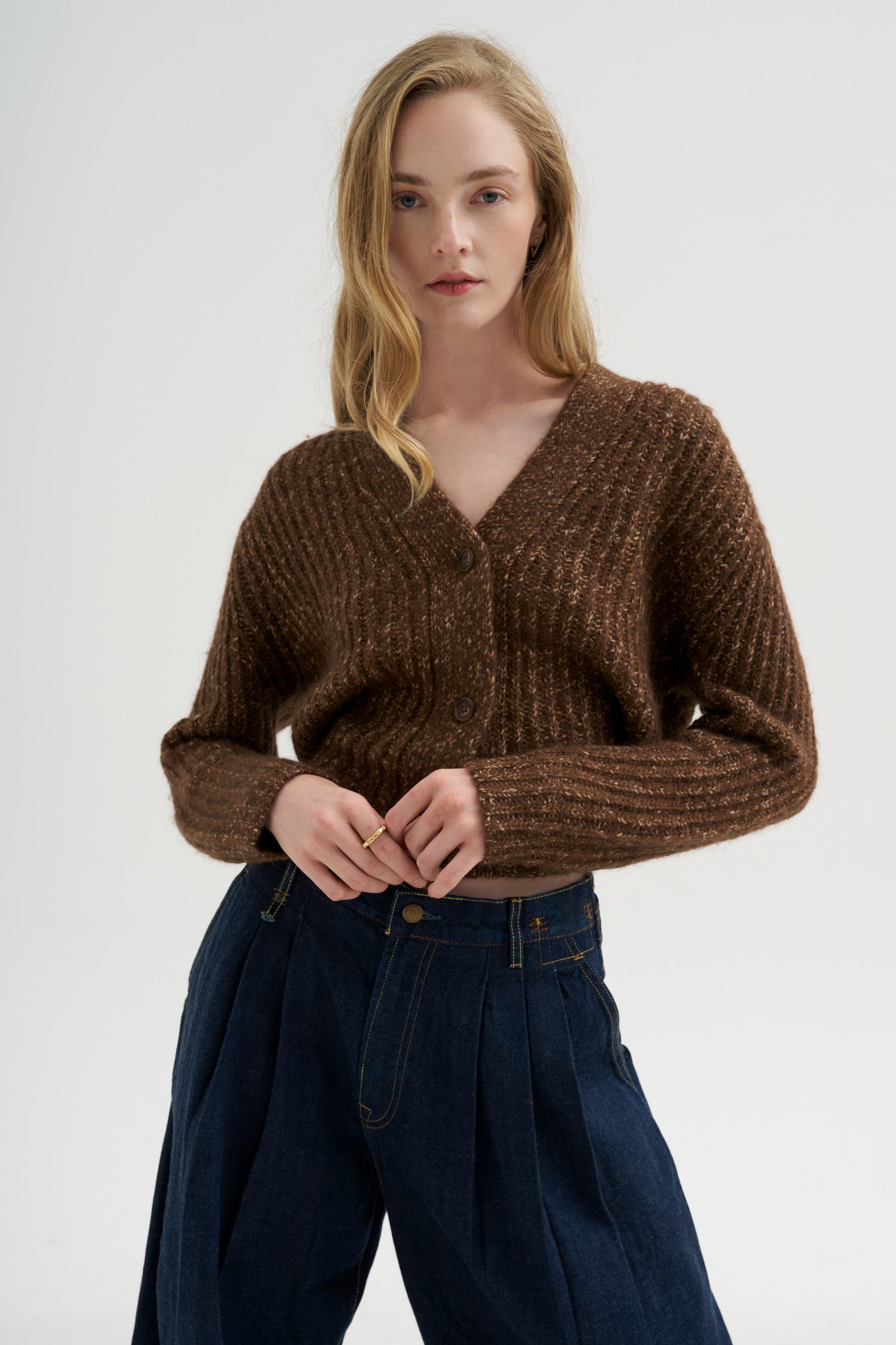Split Hem Ribbed Cardigan, Heather Brown