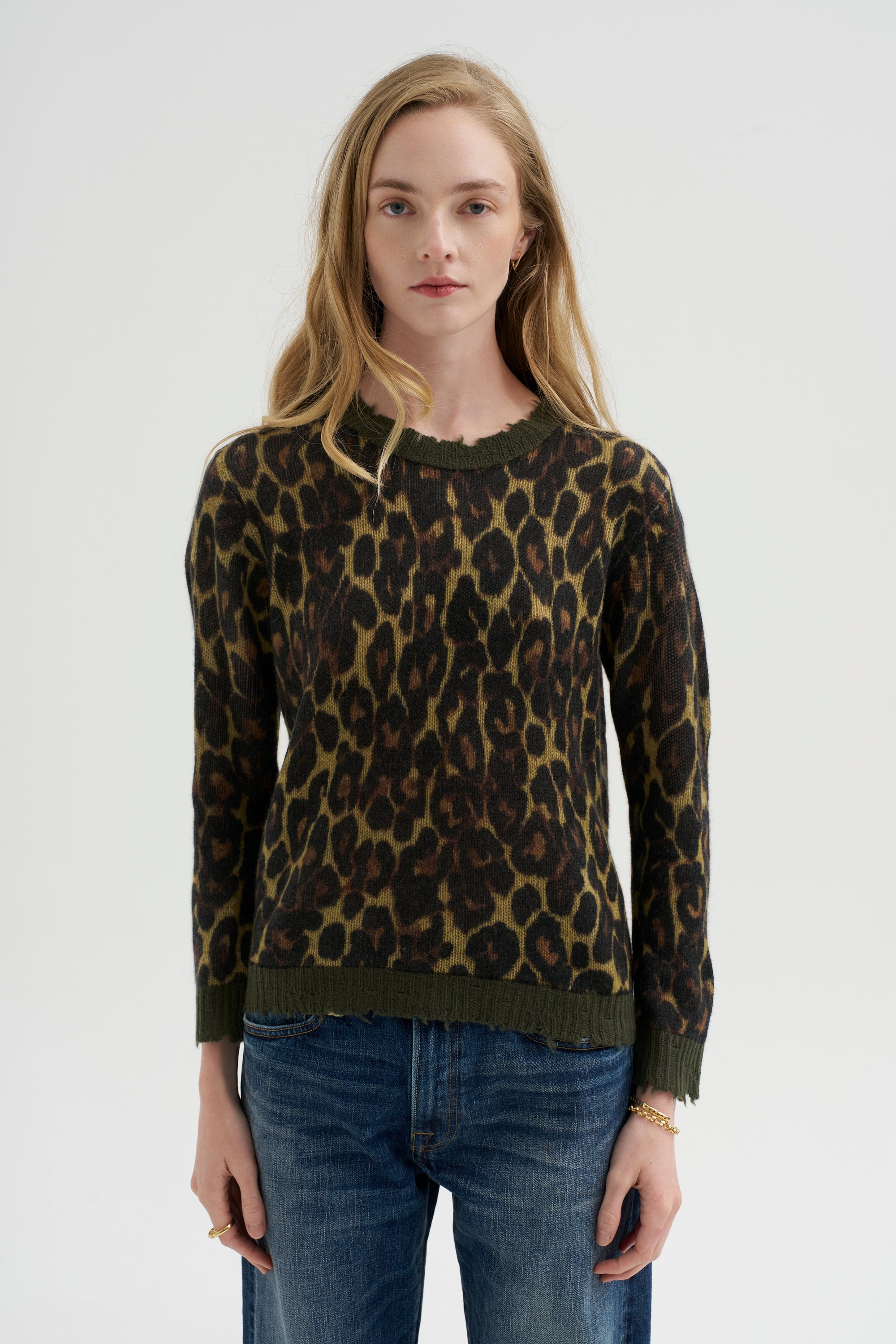Printed Relaxed Crewneck, Brown Leopard