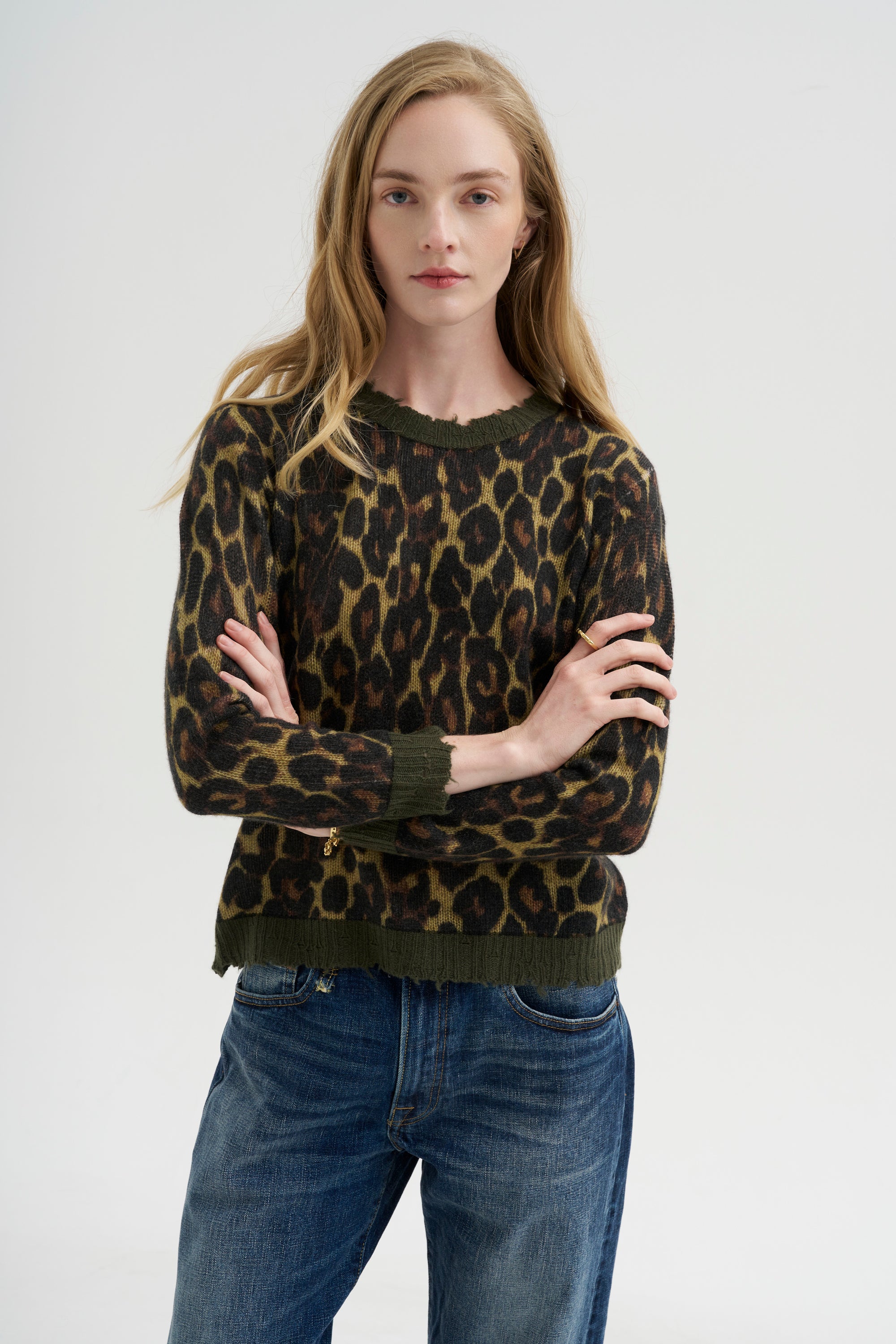 Printed Relaxed Crewneck, Brown Leopard