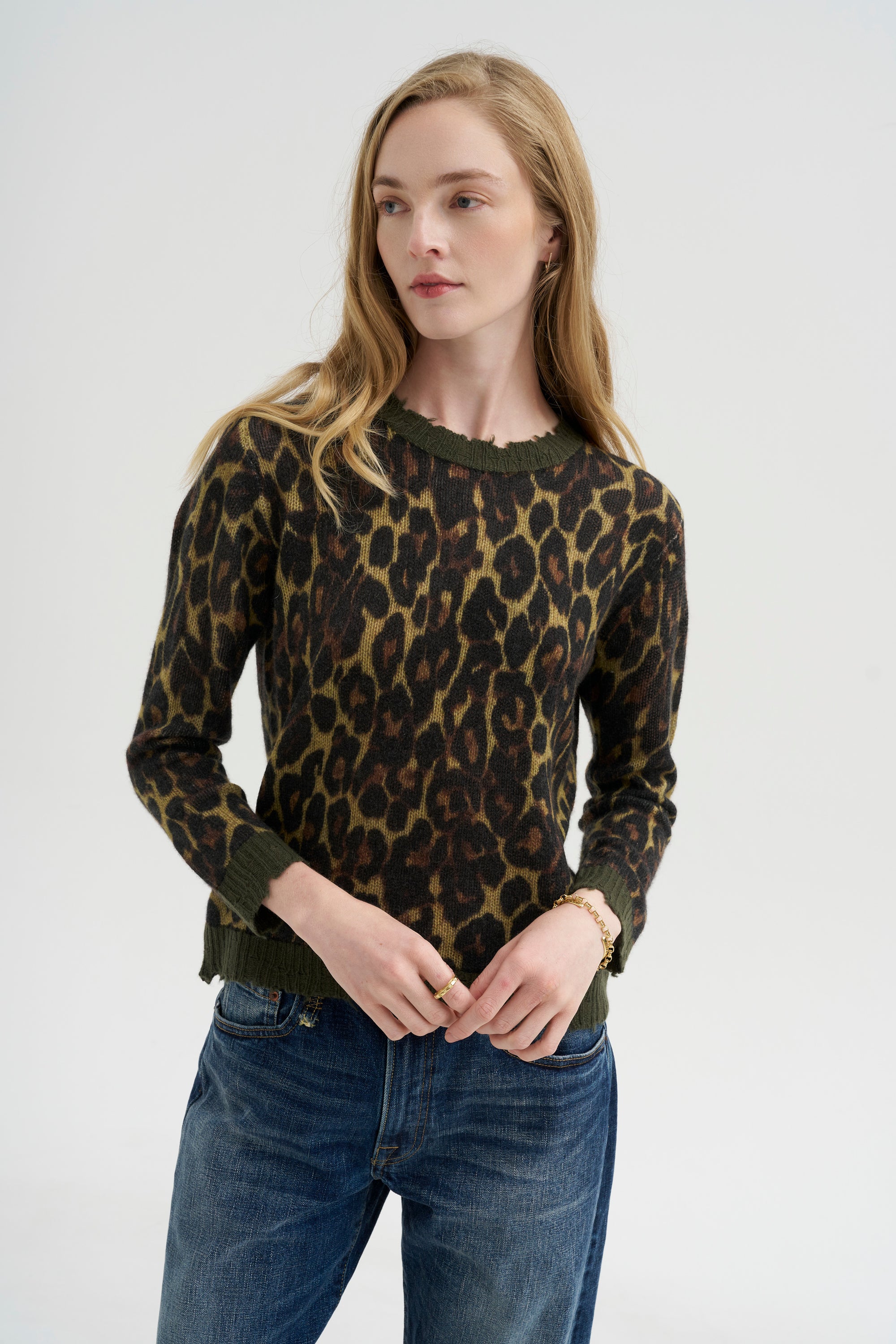 Printed Relaxed Crewneck, Brown Leopard