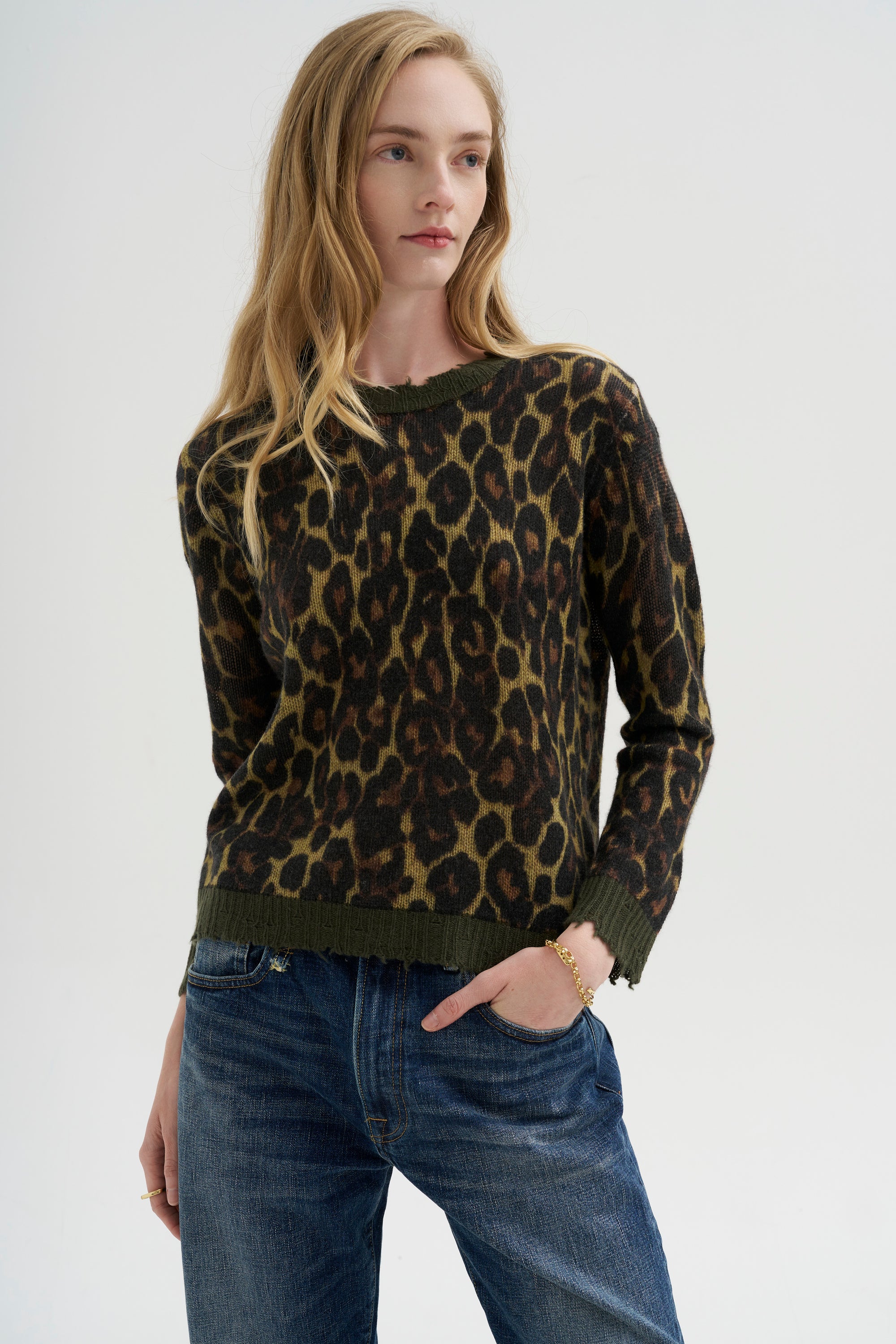 Printed Relaxed Crewneck, Brown Leopard