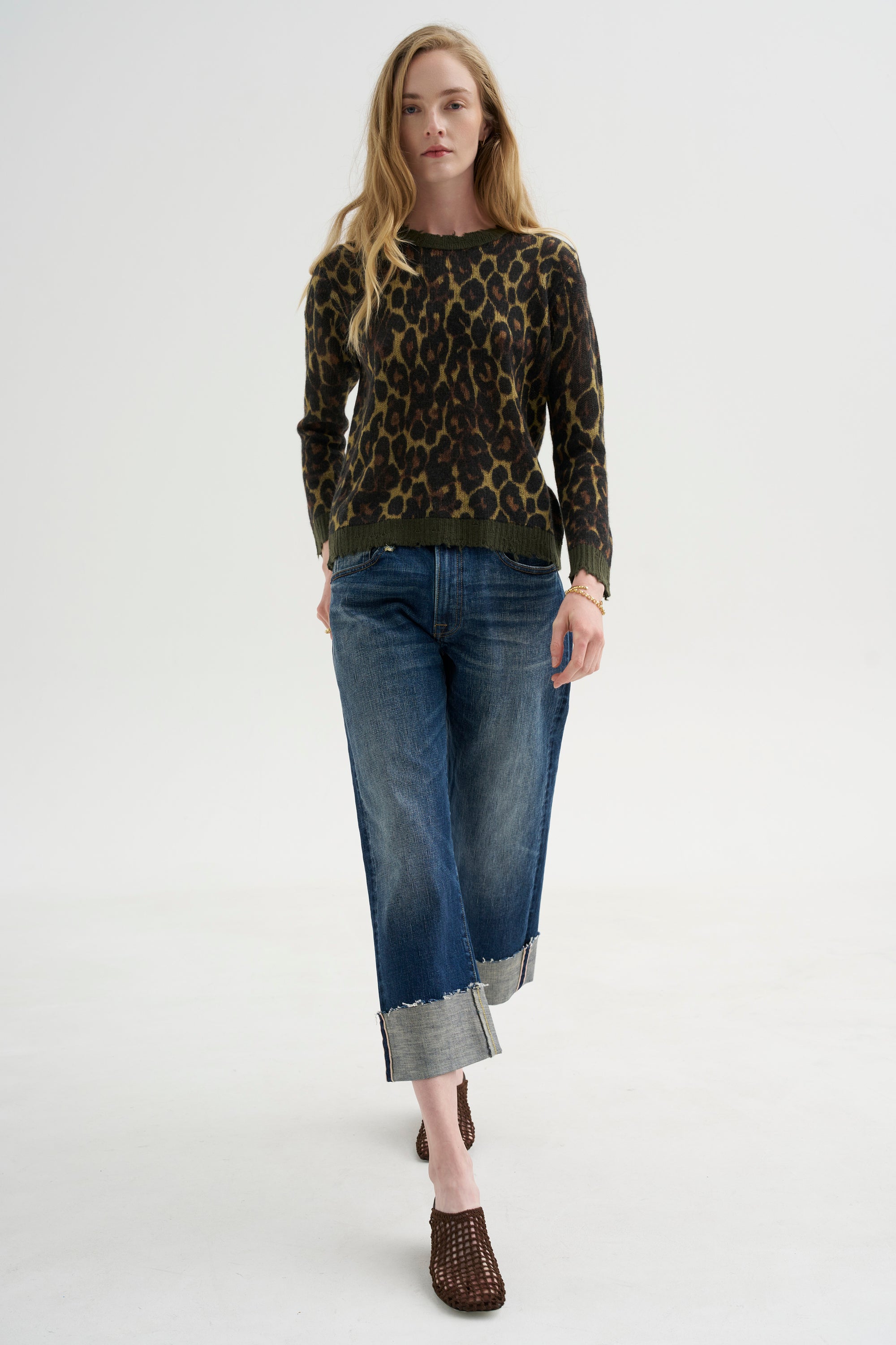 Printed Relaxed Crewneck, Brown Leopard