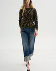 Printed Relaxed Crewneck, Brown Leopard
