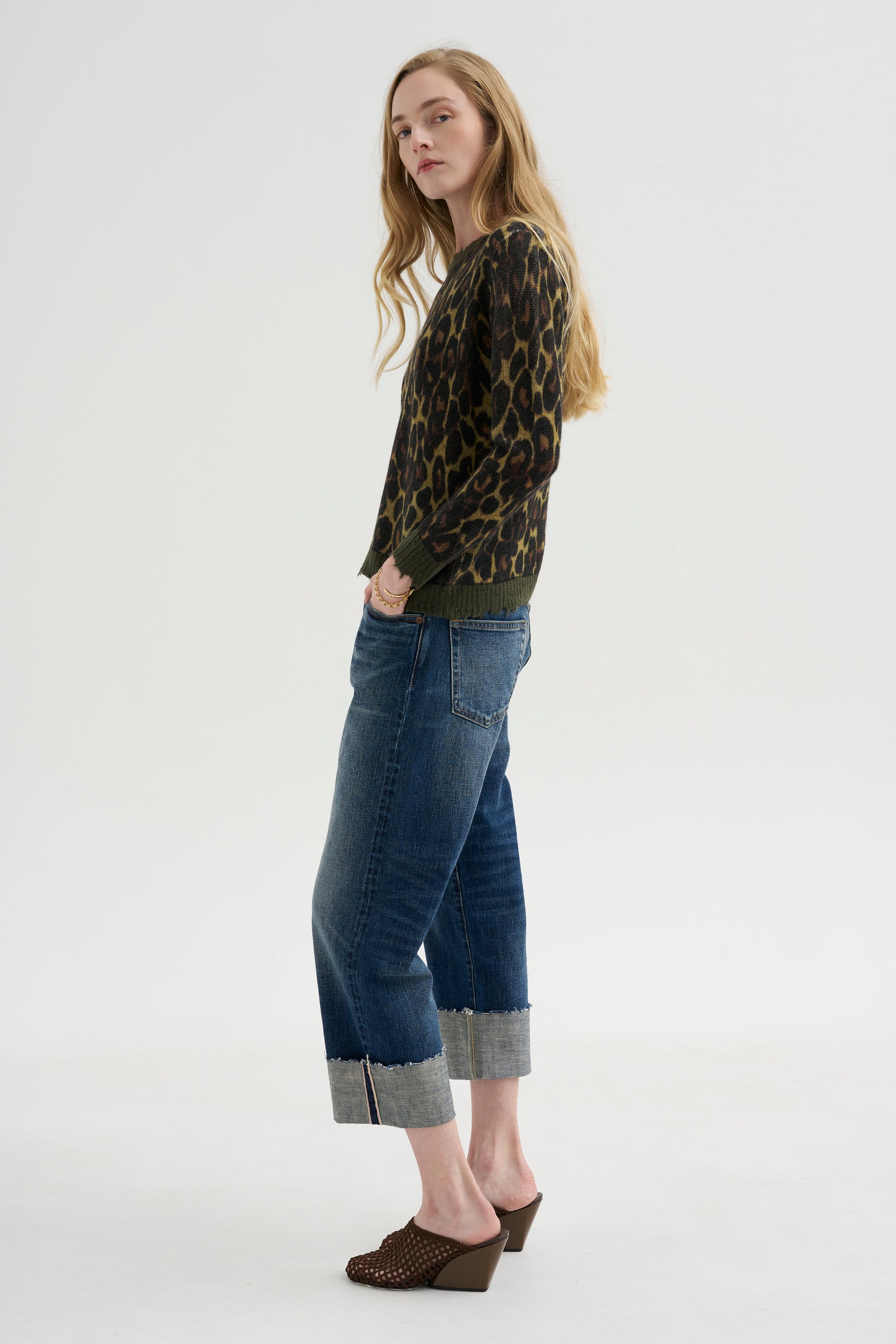 Printed Relaxed Crewneck, Brown Leopard