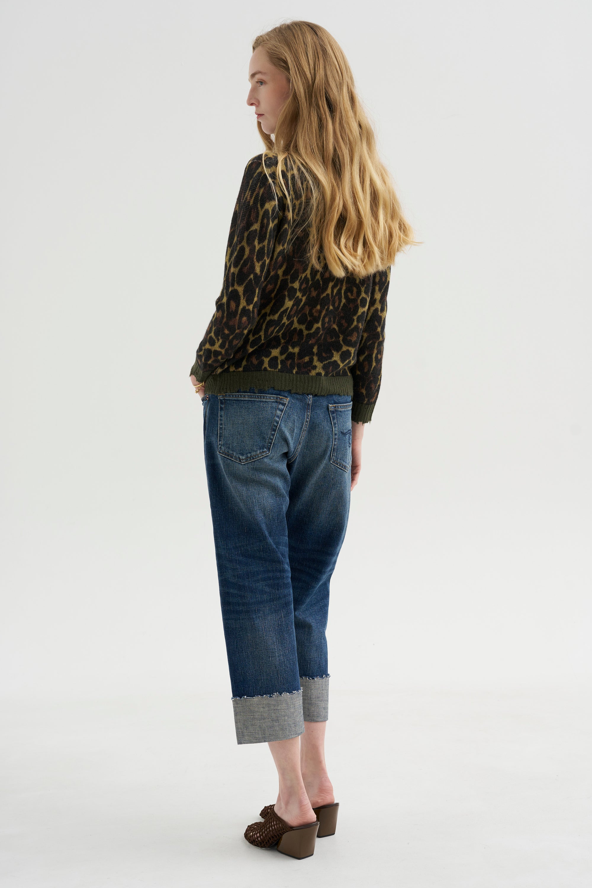 Printed Relaxed Crewneck, Brown Leopard