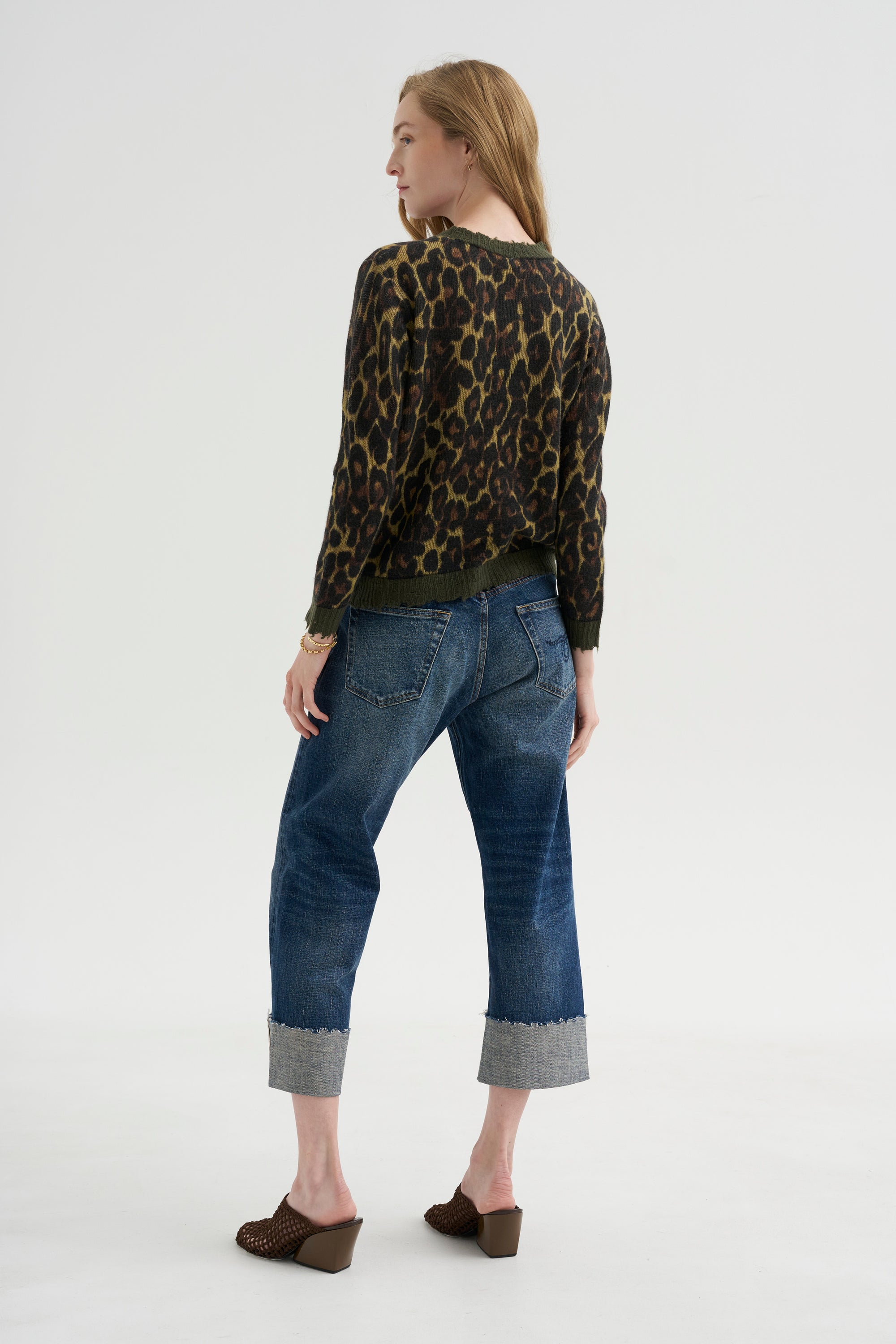 Printed Relaxed Crewneck, Brown Leopard