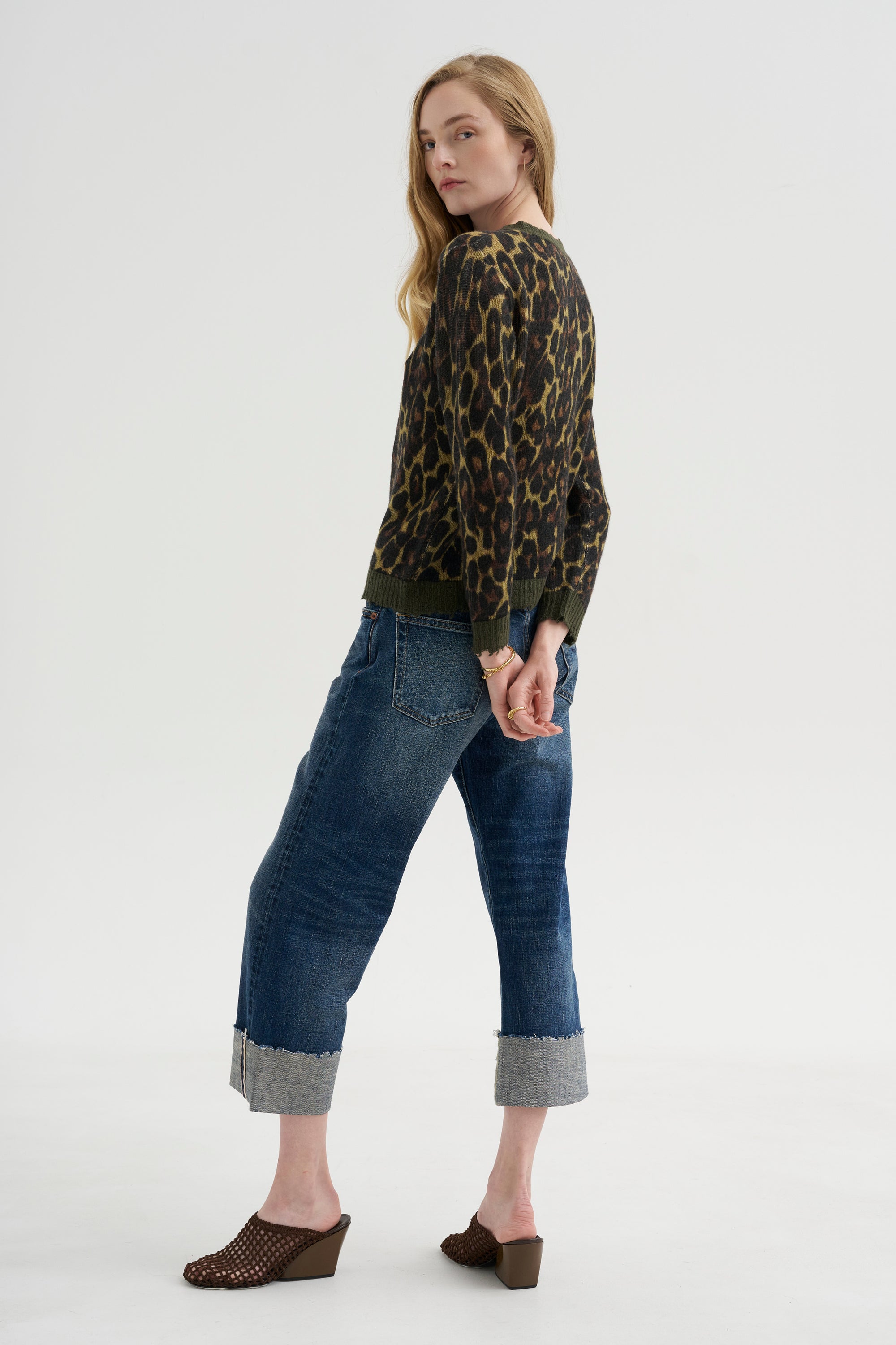 Printed Relaxed Crewneck, Brown Leopard