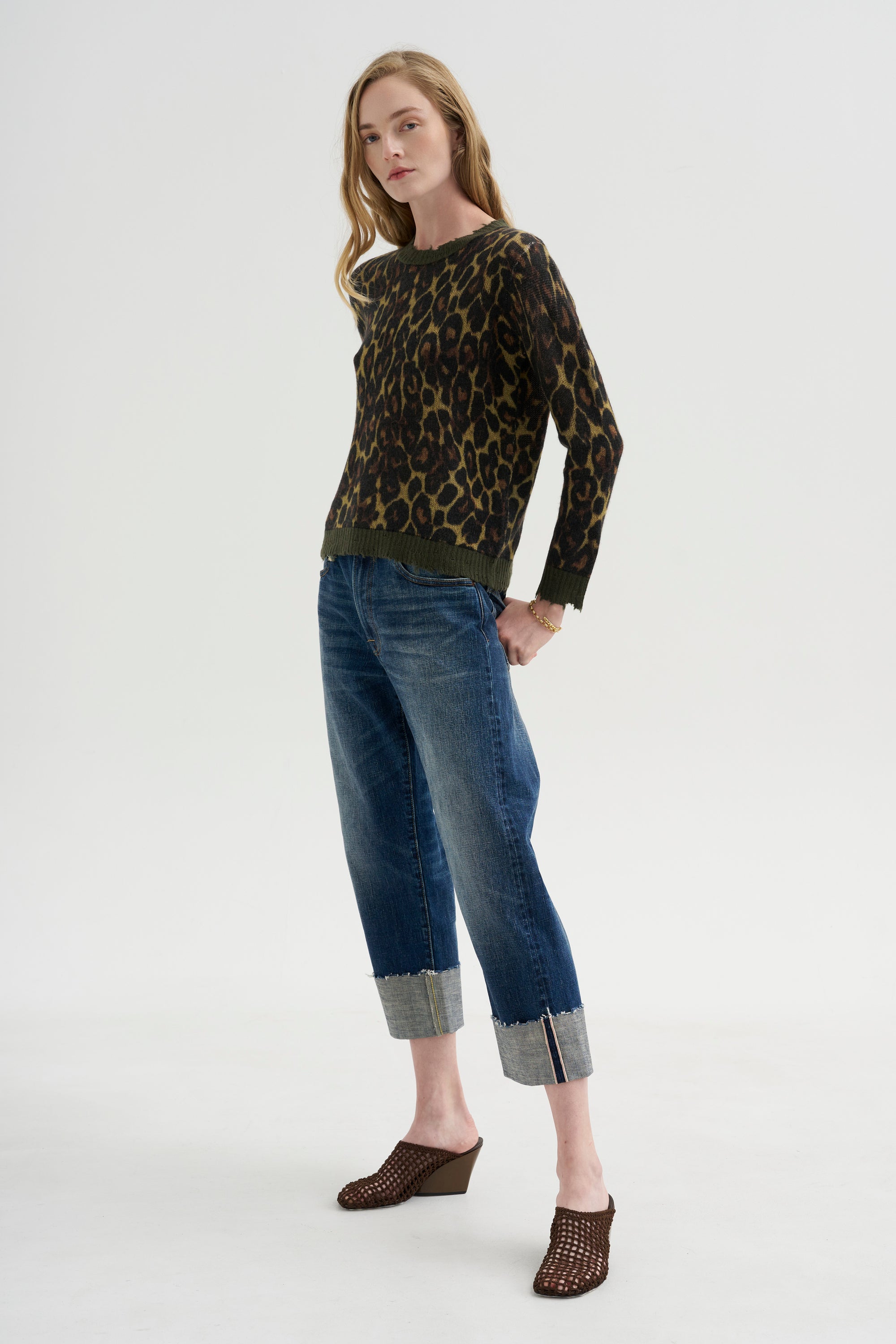Printed Relaxed Crewneck, Brown Leopard