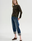 Printed Relaxed Crewneck, Brown Leopard