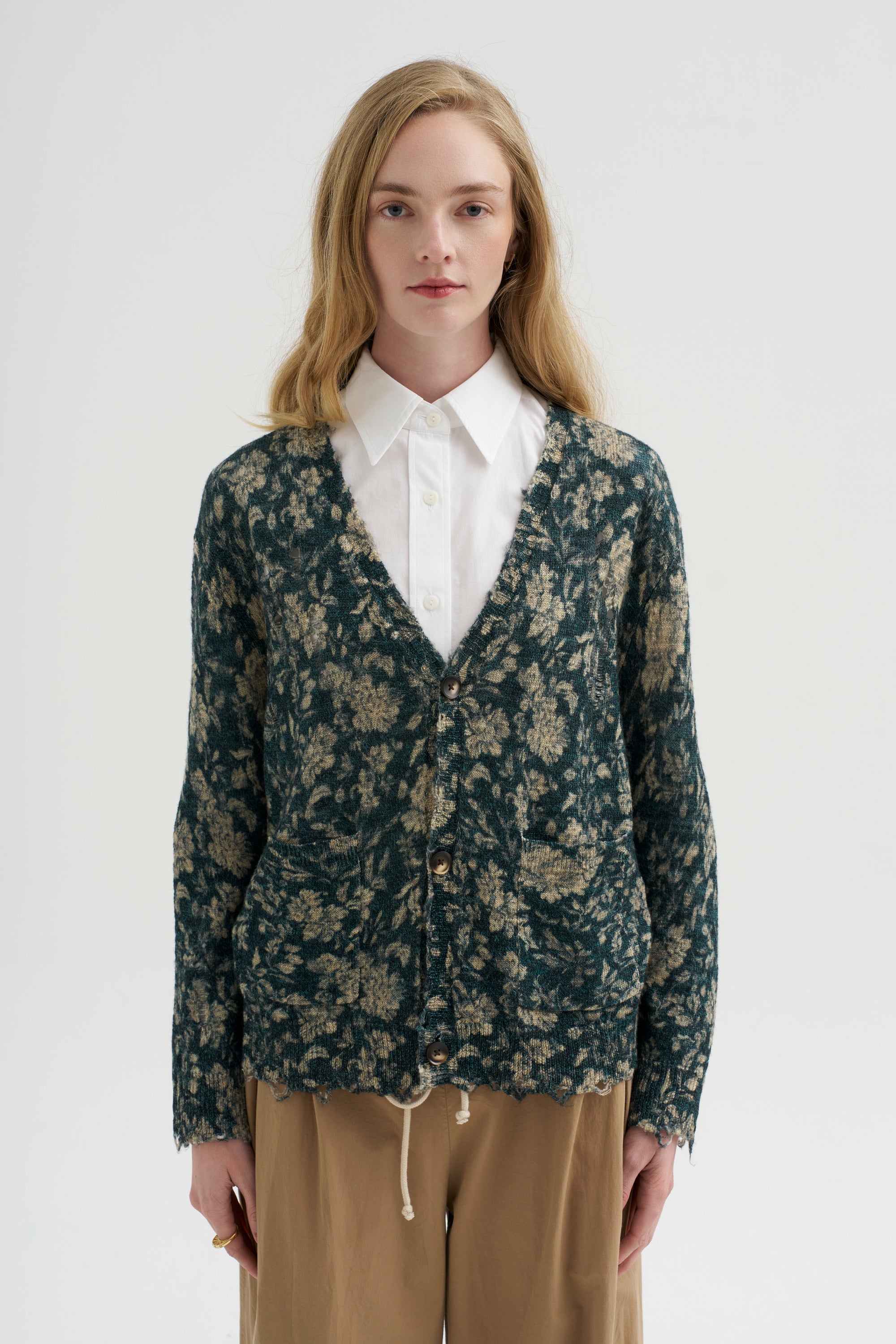 Printed Boy Cardigan, Dark Blue Floral