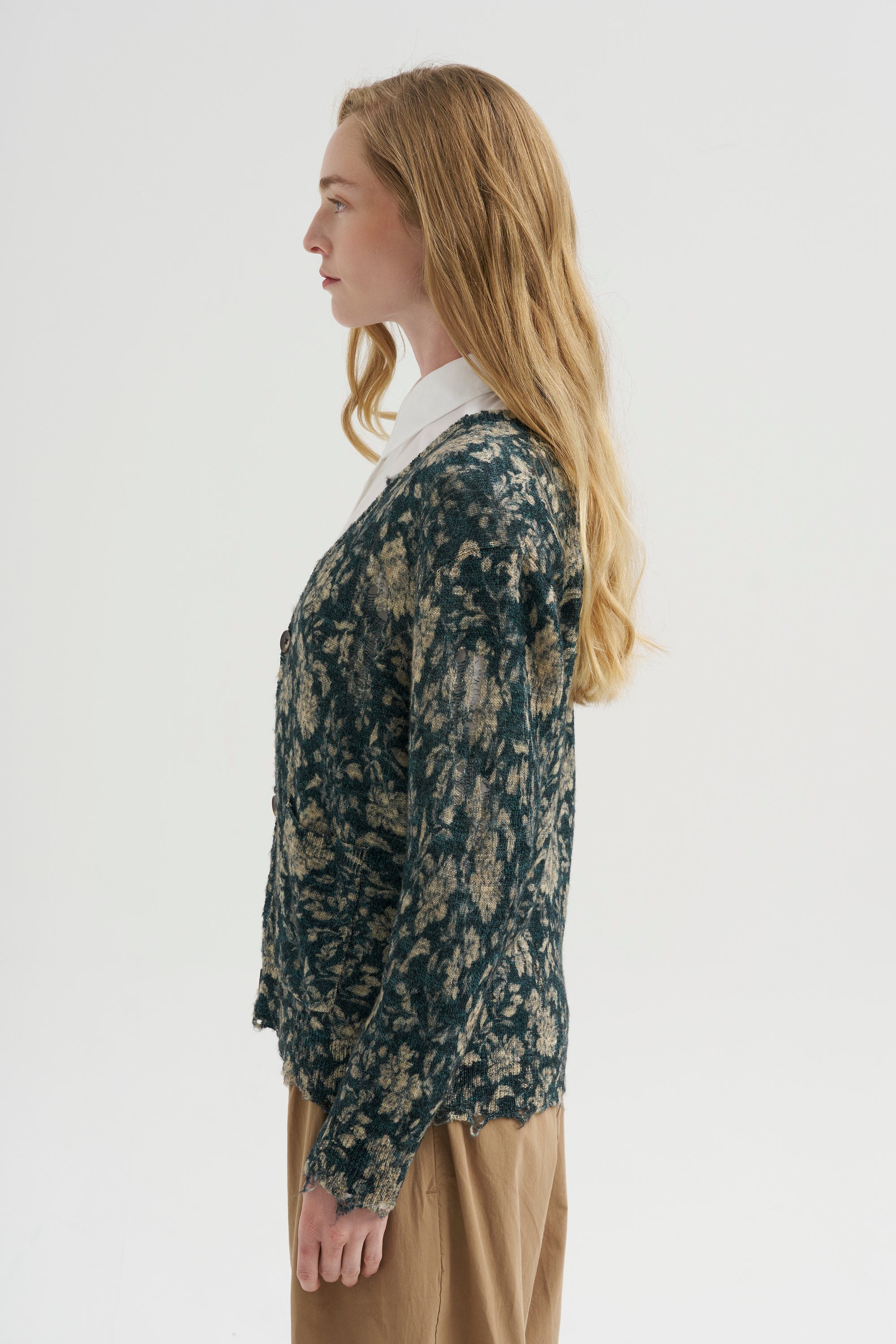Printed Boy Cardigan, Dark Blue Floral