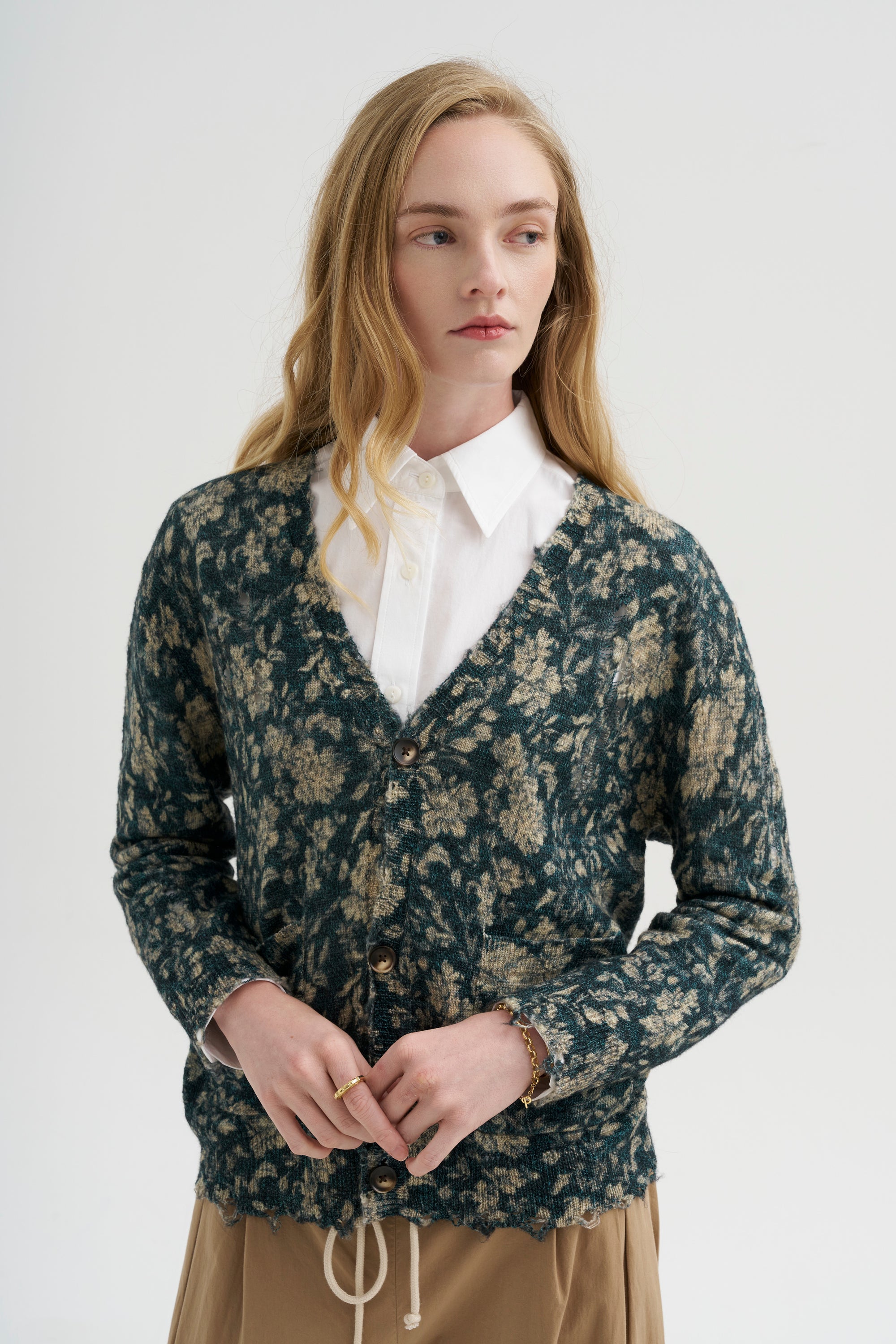 Printed Boy Cardigan, Dark Blue Floral