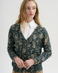 Printed Boy Cardigan, Dark Blue Floral