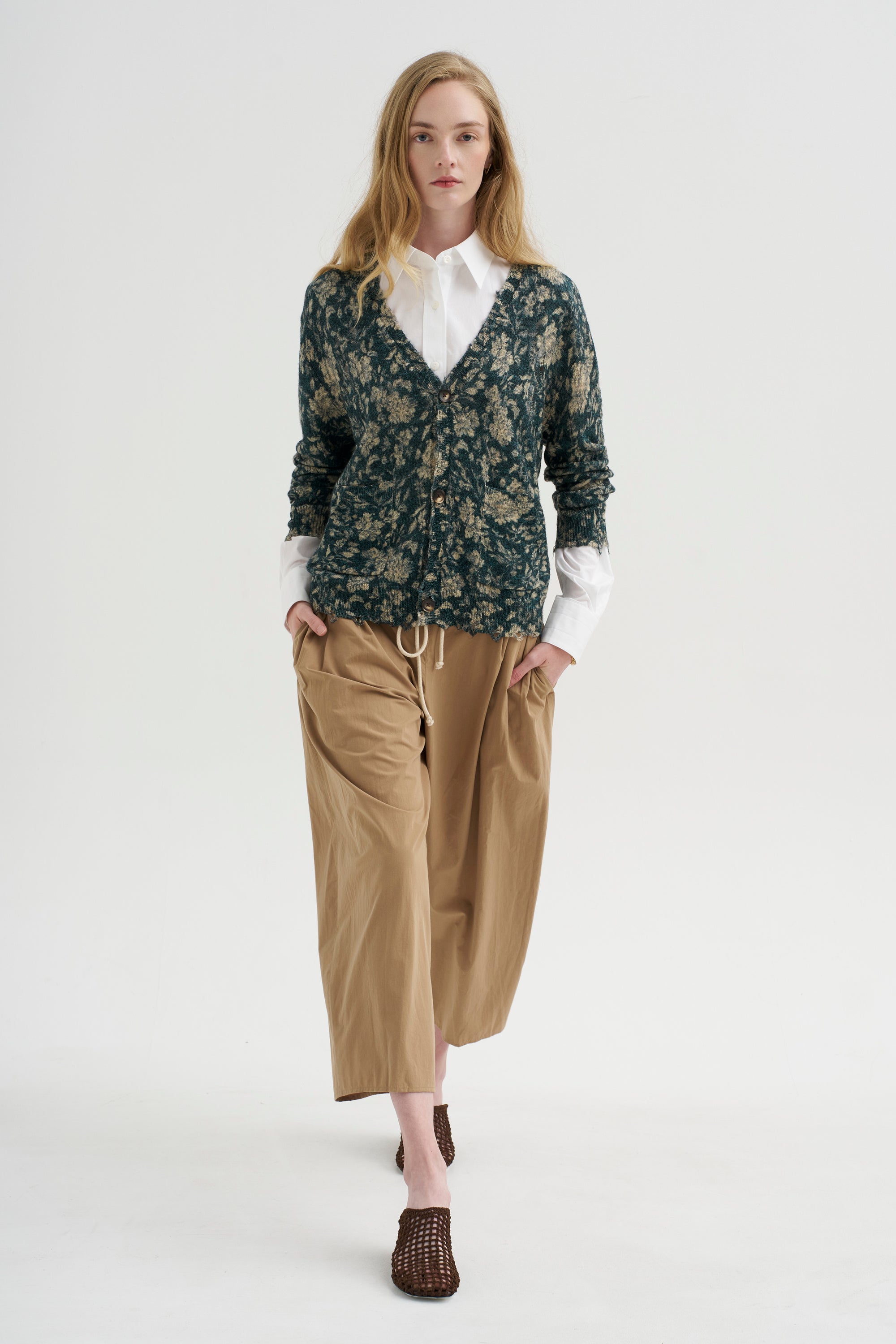 Printed Boy Cardigan, Dark Blue Floral