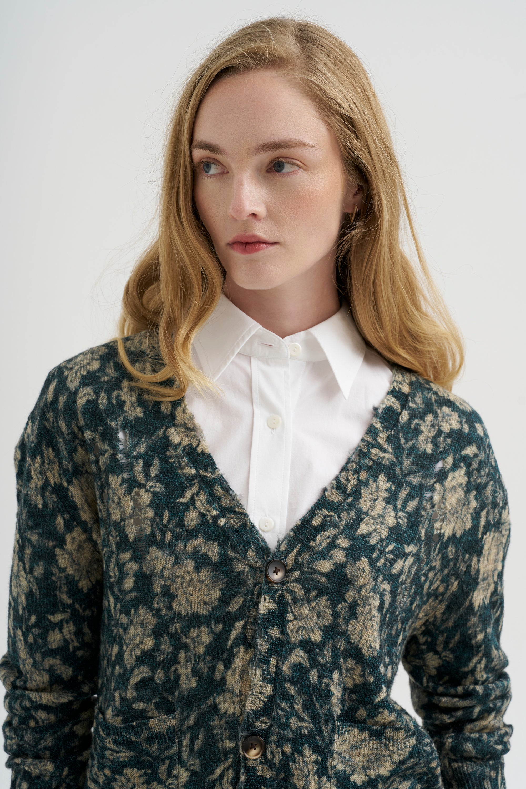 Printed Boy Cardigan, Dark Blue Floral