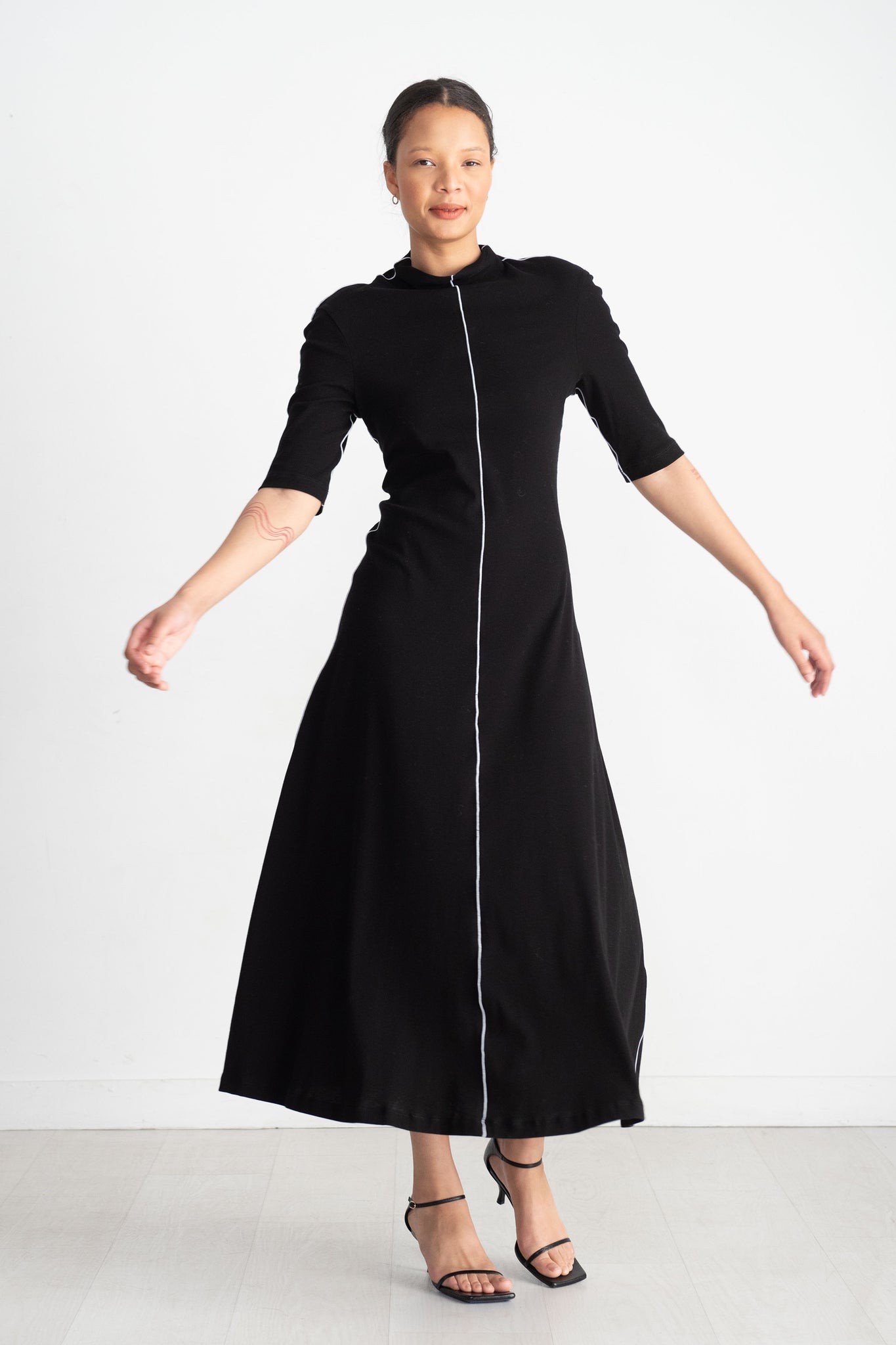 ROSETTA GETTY - Contrast Stitch Mock Neck Dress, Black