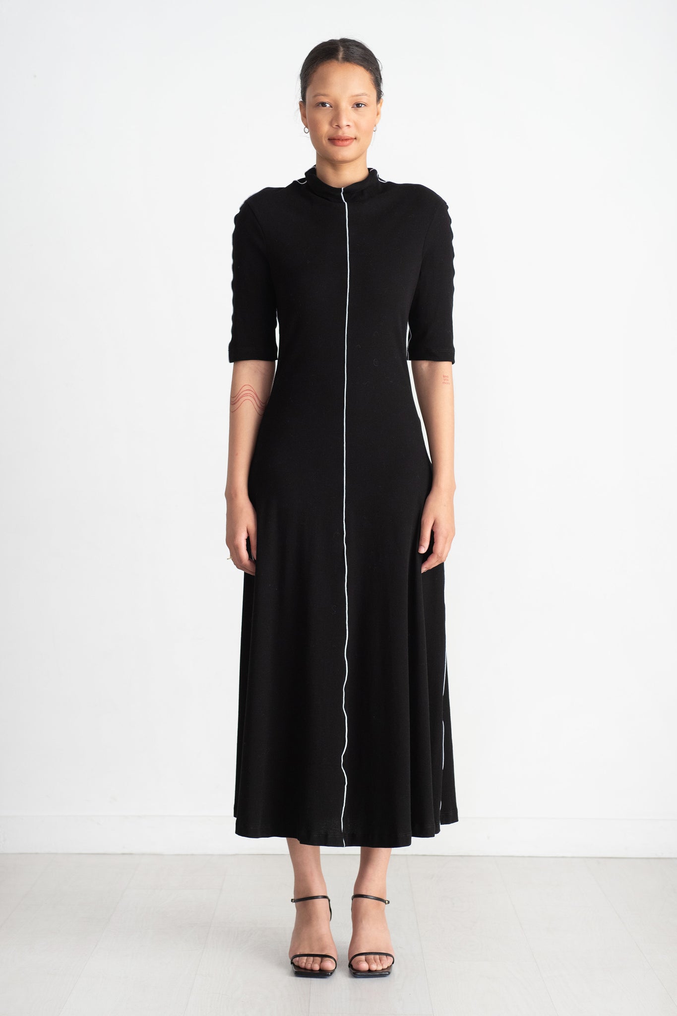 ROSETTA GETTY - Contrast Stitch Mock Neck Dress, Black