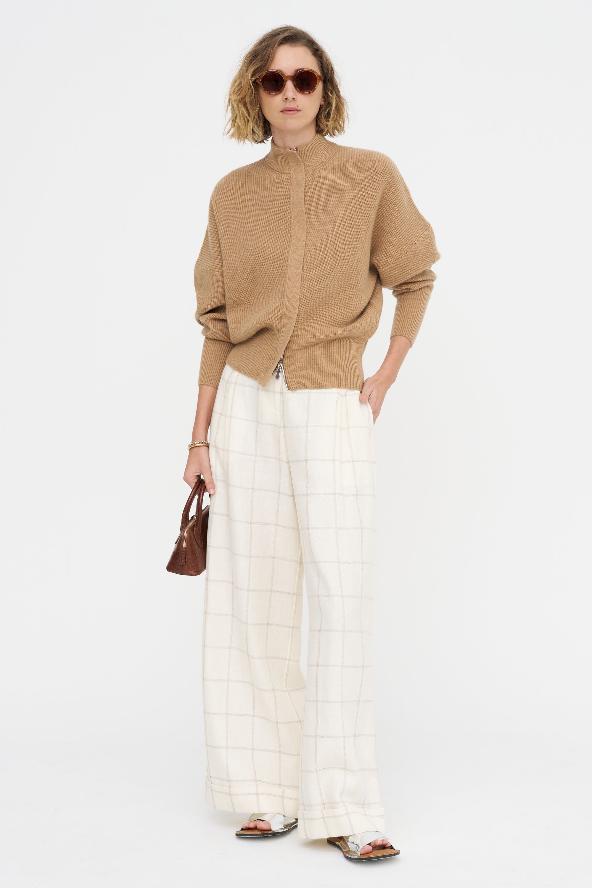 Batwing Cardi With Zip, Dark Camel