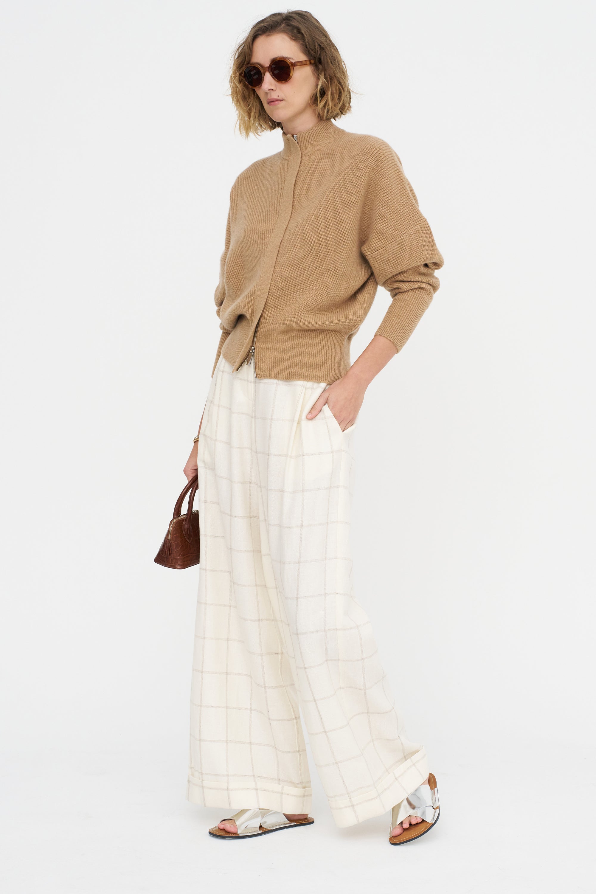 Batwing Cardi With Zip, Dark Camel