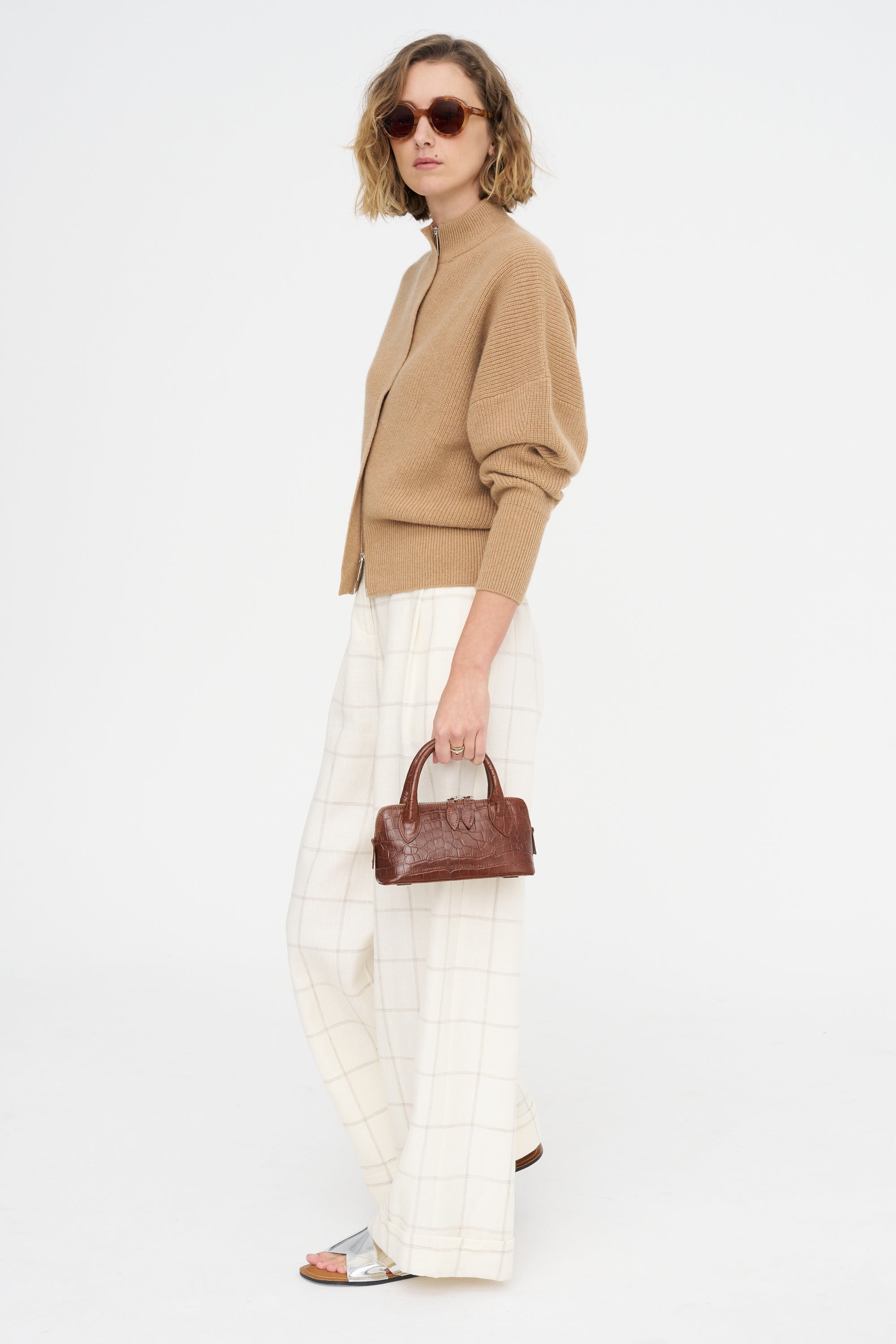 Batwing Cardi With Zip, Dark Camel