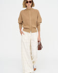 Batwing Cardi With Zip, Dark Camel