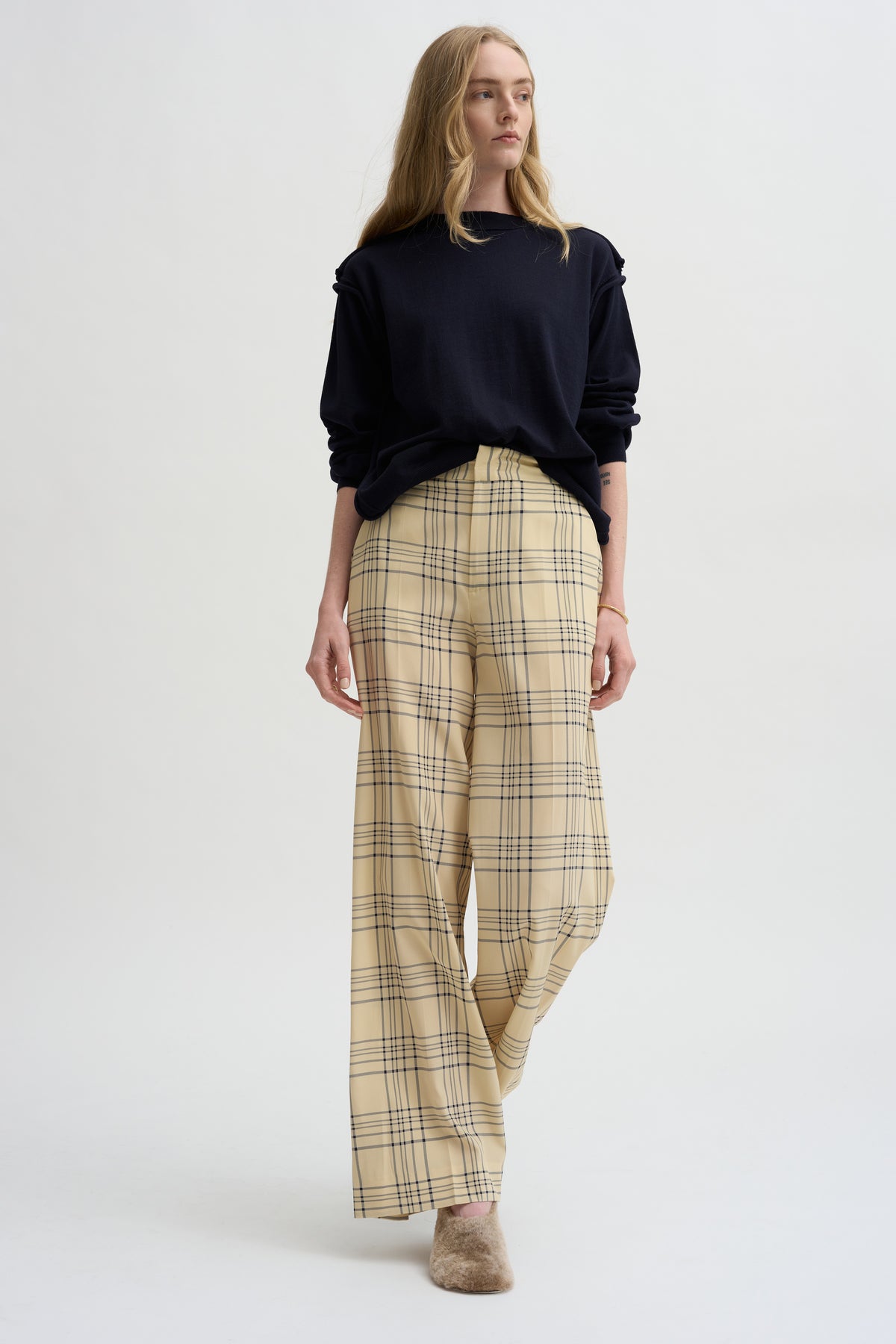 Petra Trouser, Cream &amp; Blue