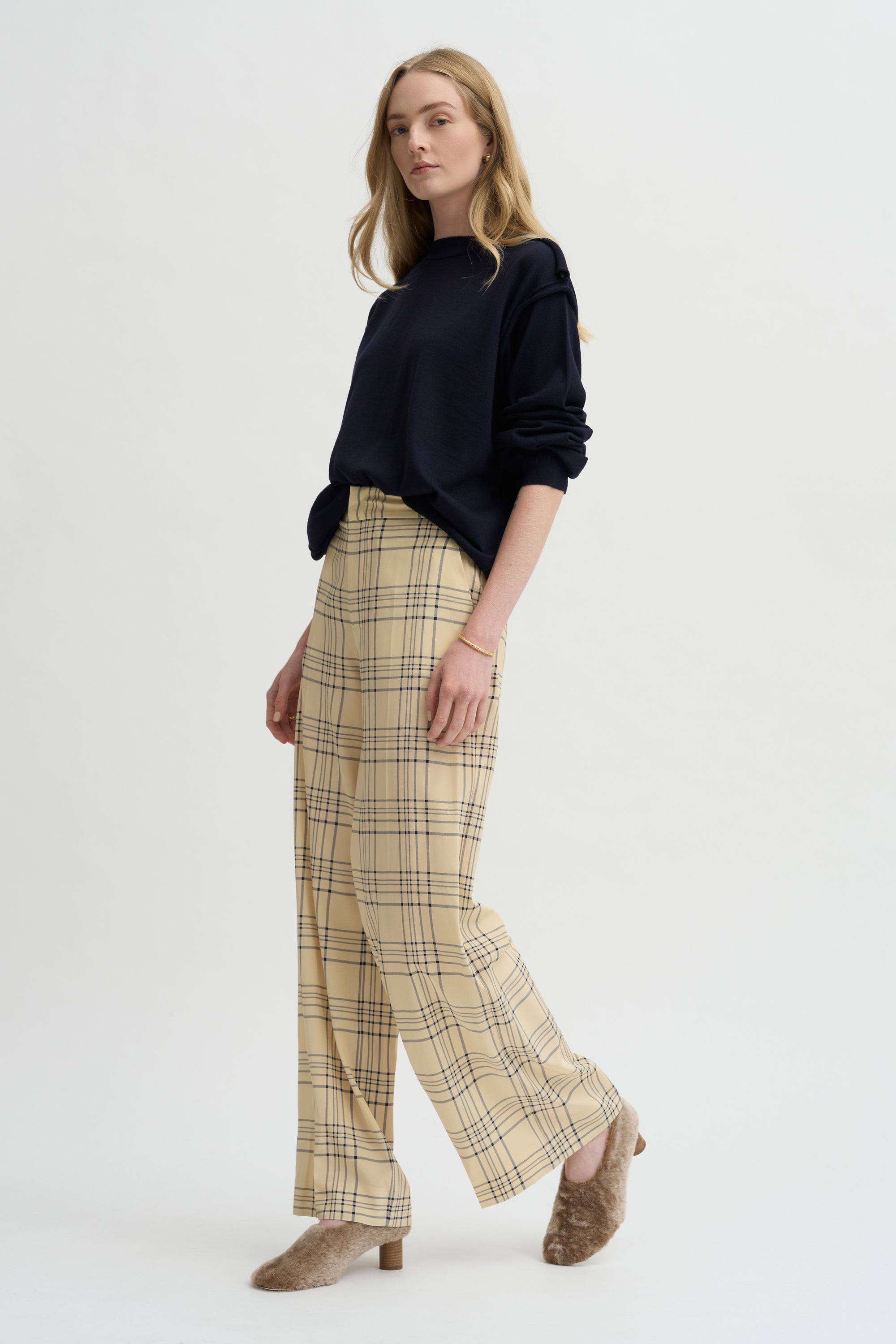 Petra Trouser, Cream &amp; Blue