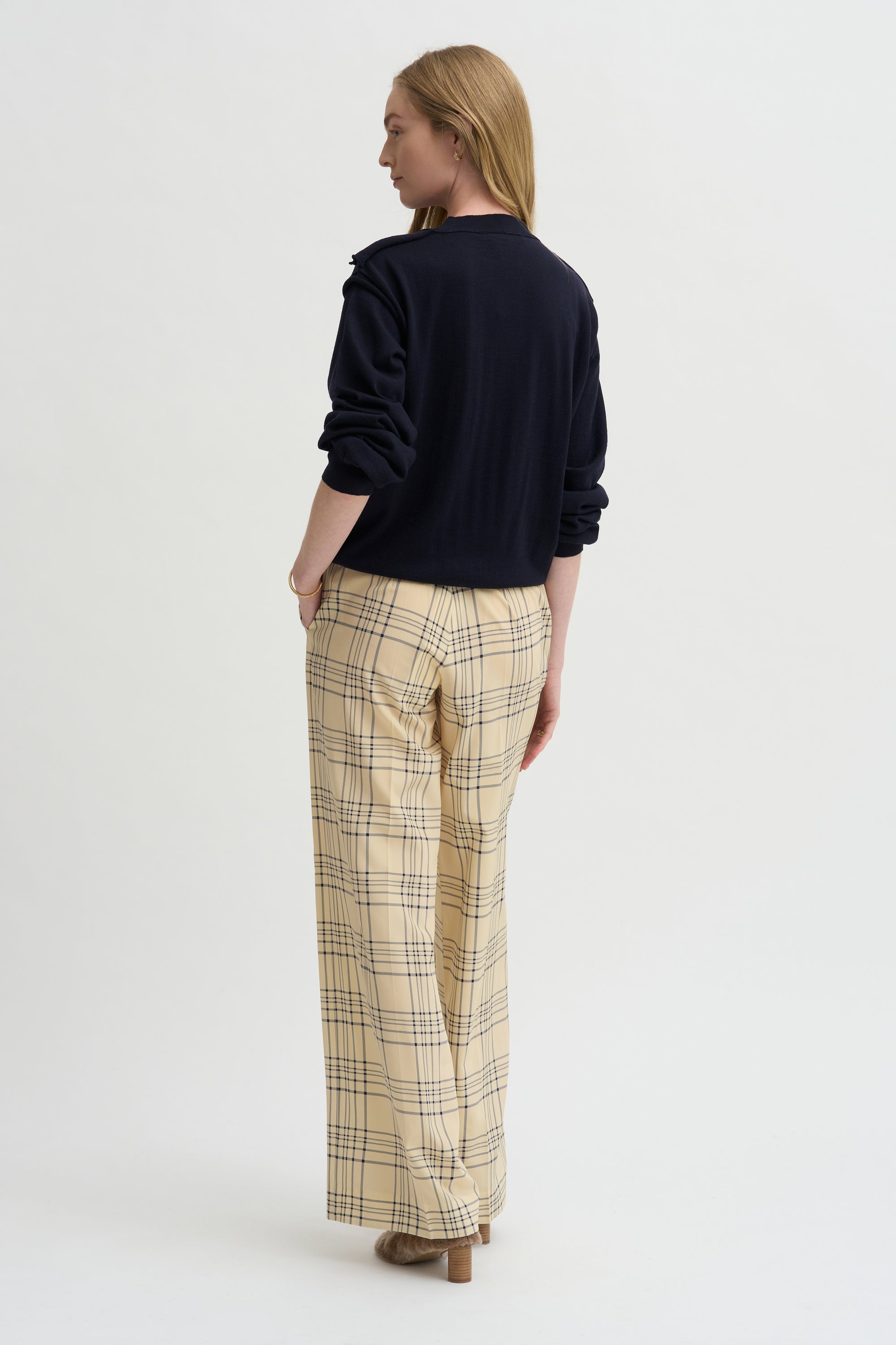 Petra Trouser, Cream &amp; Blue