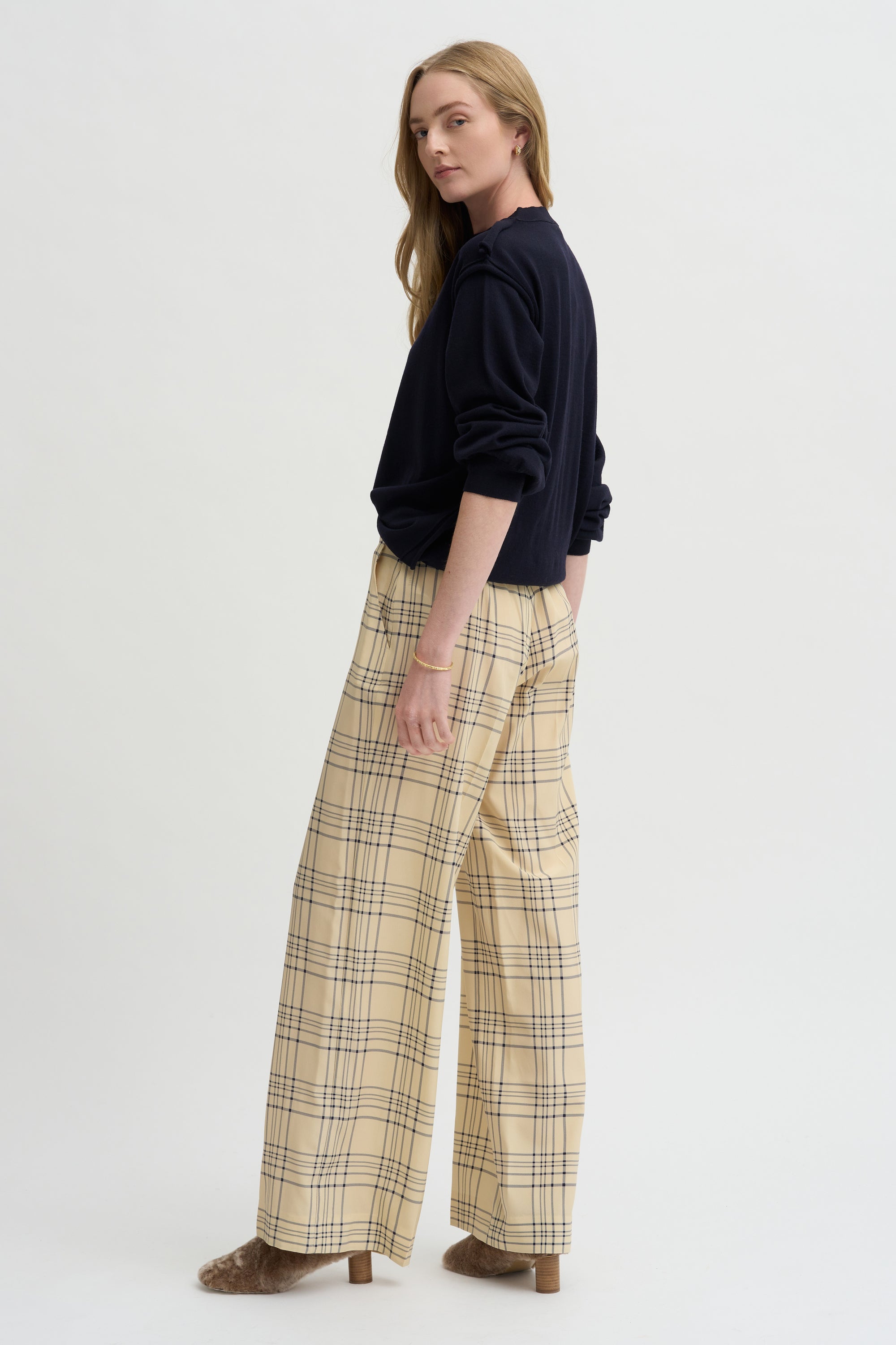 Petra Trouser, Cream &amp; Blue